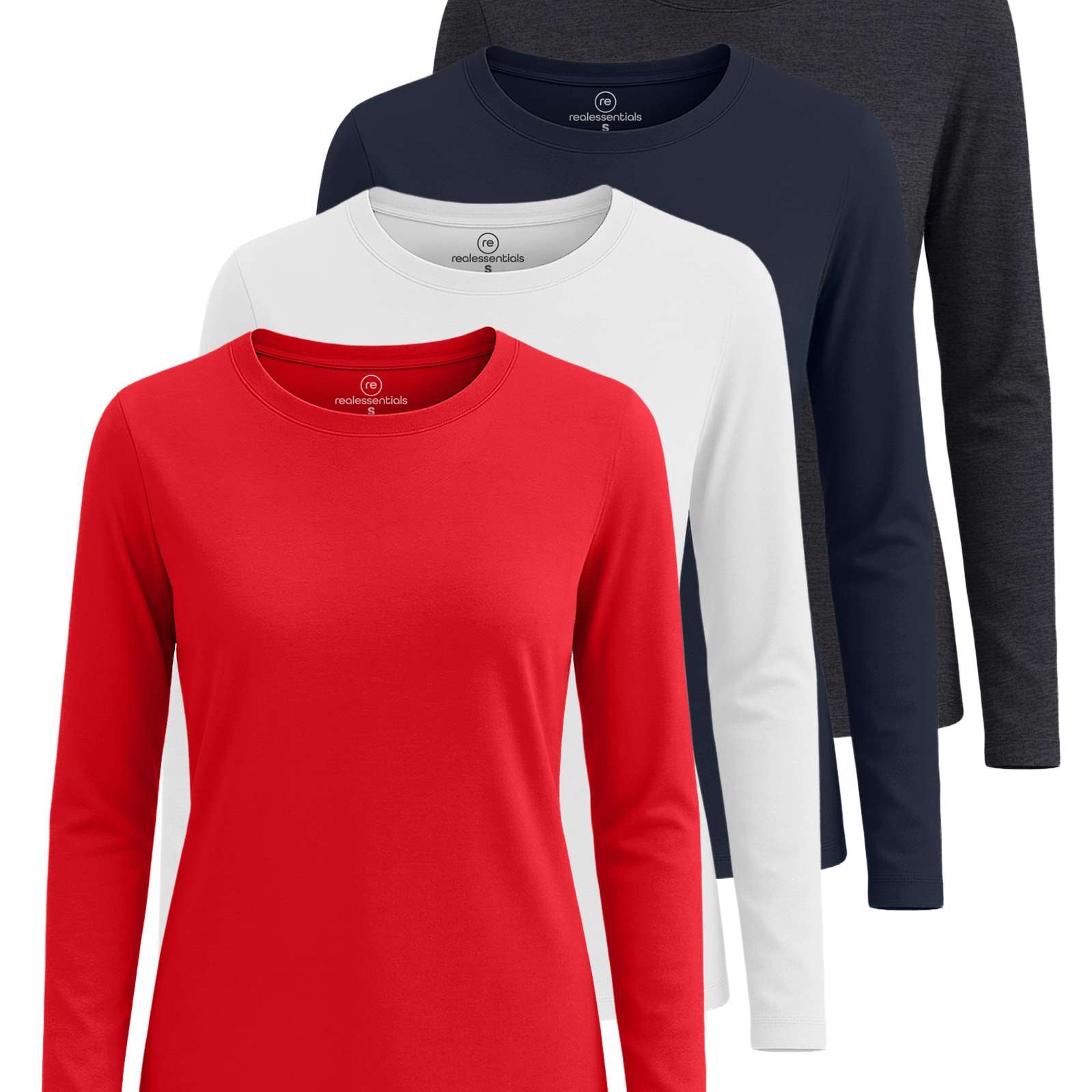 4 Pack: Women's Cotton Classic-Fit Long-Sleeve Crewneck T-Shirt (Available in Plus Size)