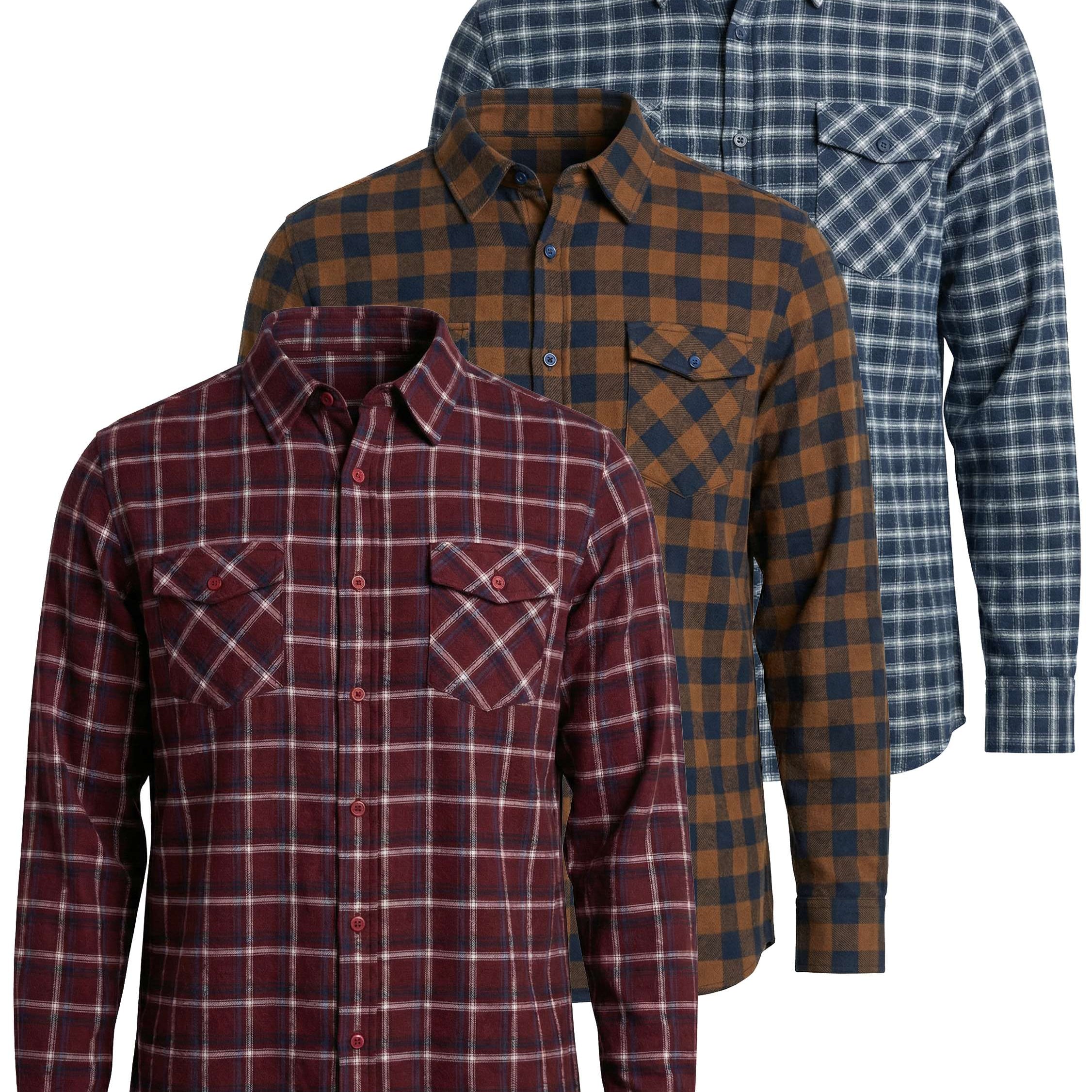 3 Pack: Men's Long-Sleeve Flannel Shirt