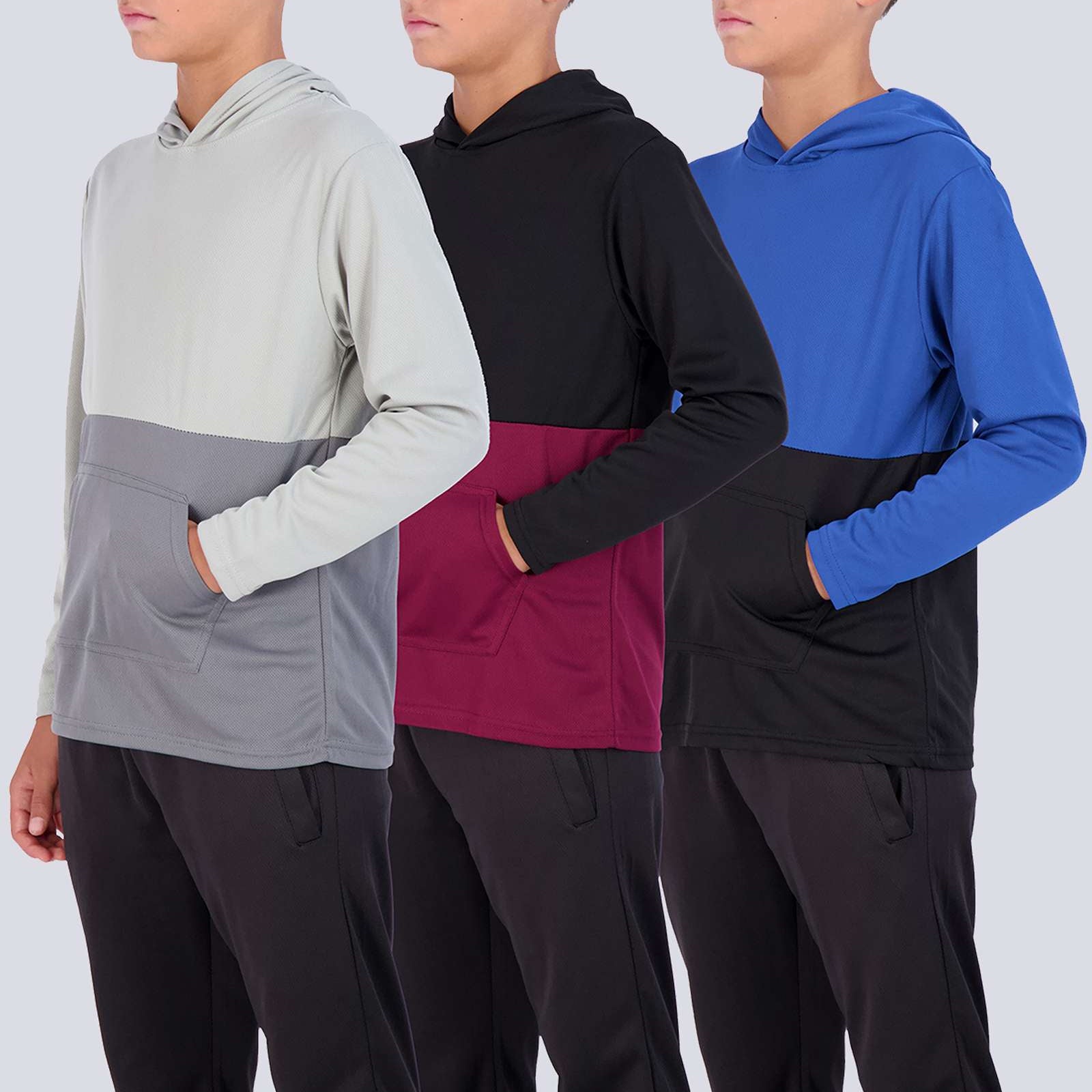 3 Pack: Boys Mesh Long Sleeve Pullover Hoodie Active Sweatshirt