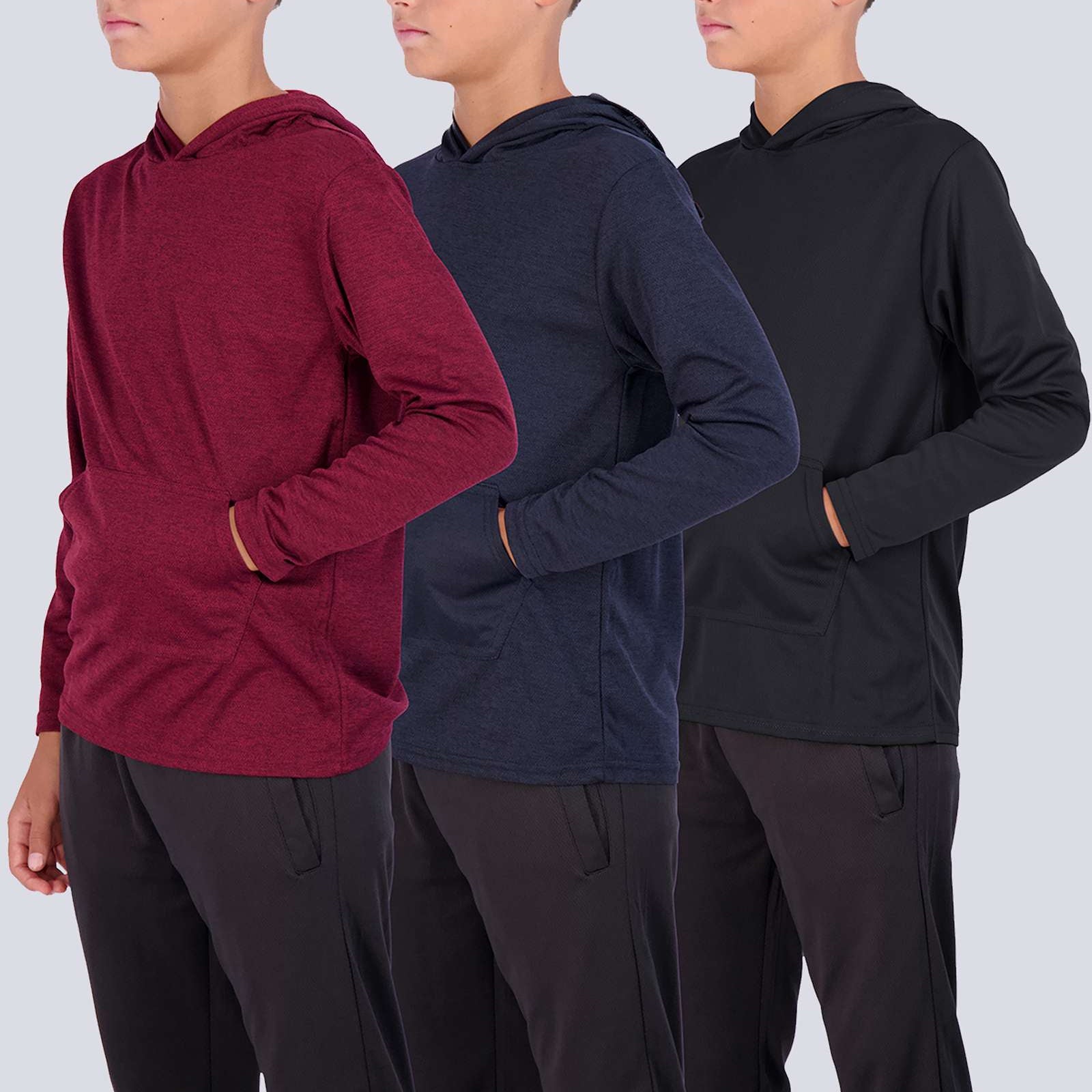 3 Pack: Boys Mesh Long Sleeve Pullover Hoodie Active Sweatshirt