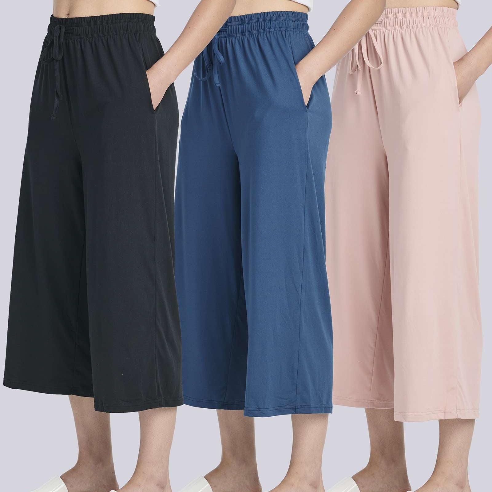 3 Pack: Women's Ultra-Soft Wide Leg Capri Pants