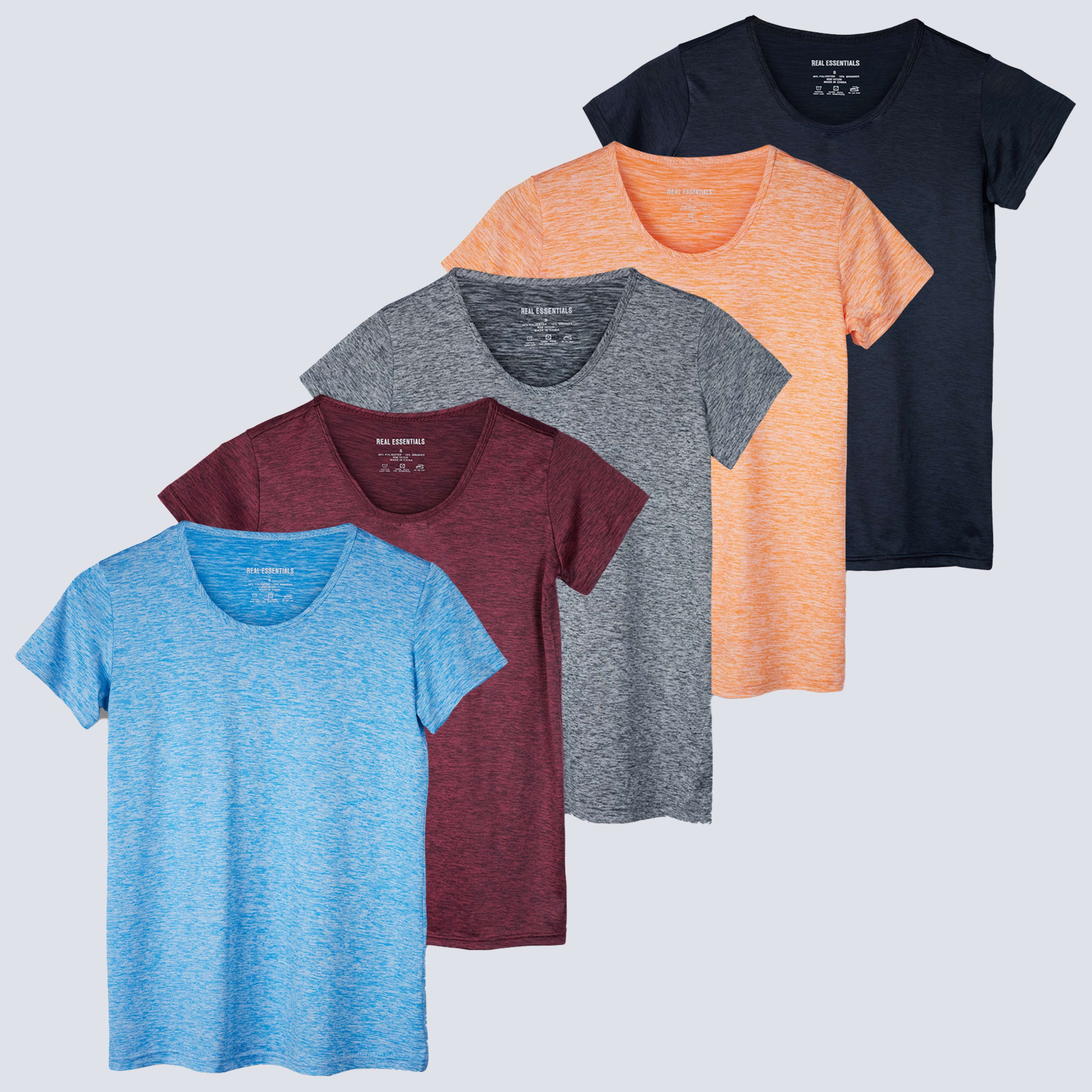 5 Pack: Womens Dry Fit Short-Sleeve Crew Neck Active T-Shirt