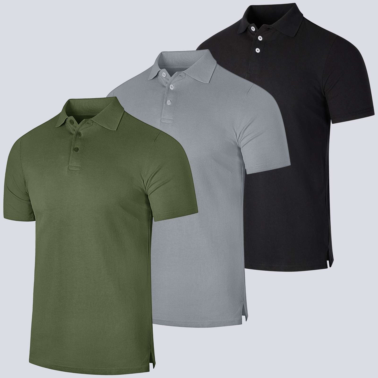 3 Pack: Mens Cotton Pique Short Sleeve Polo Shirt