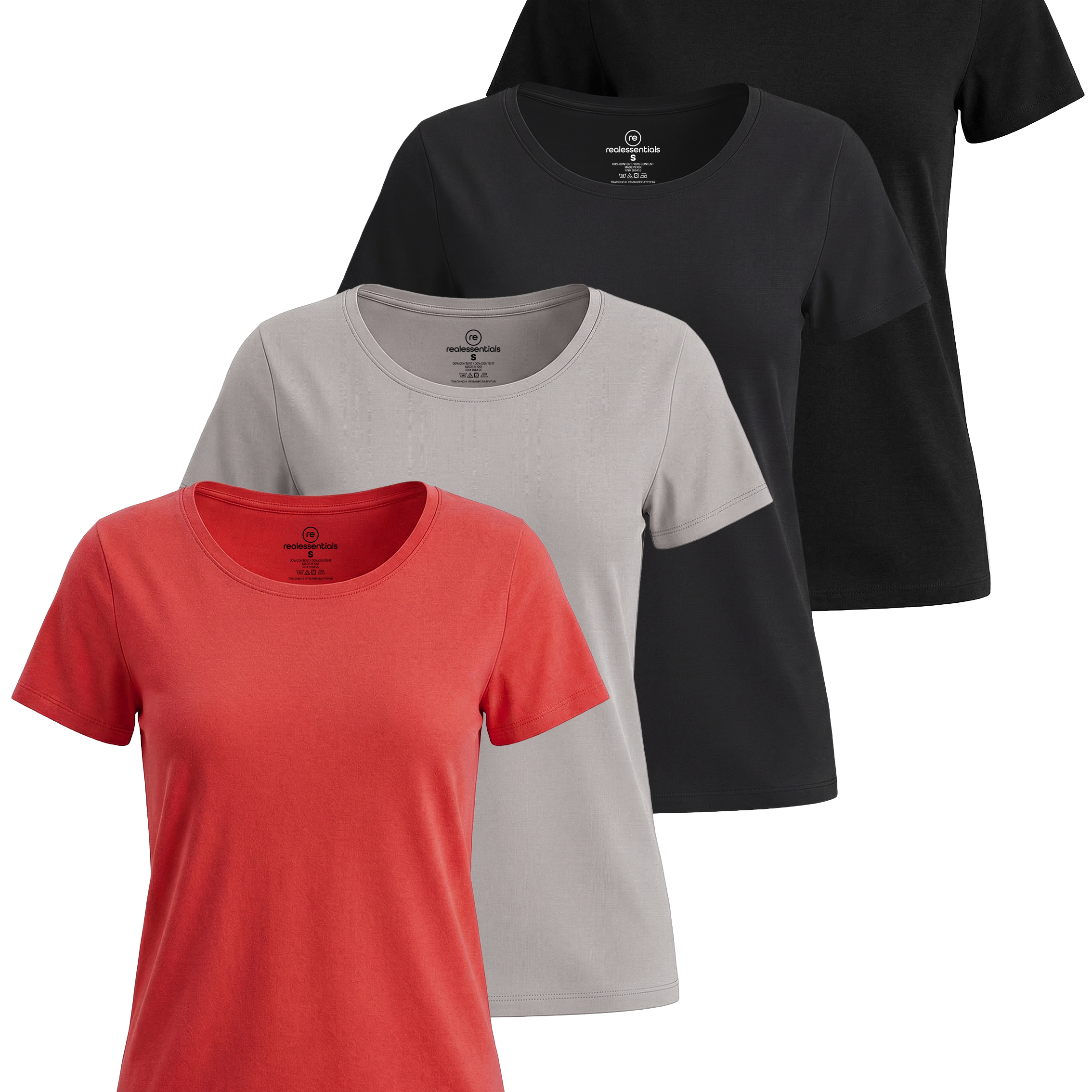 4 Pack: Womens Classic-Fit Cotton Short-Sleeve Scoop Neck T-Shirt
