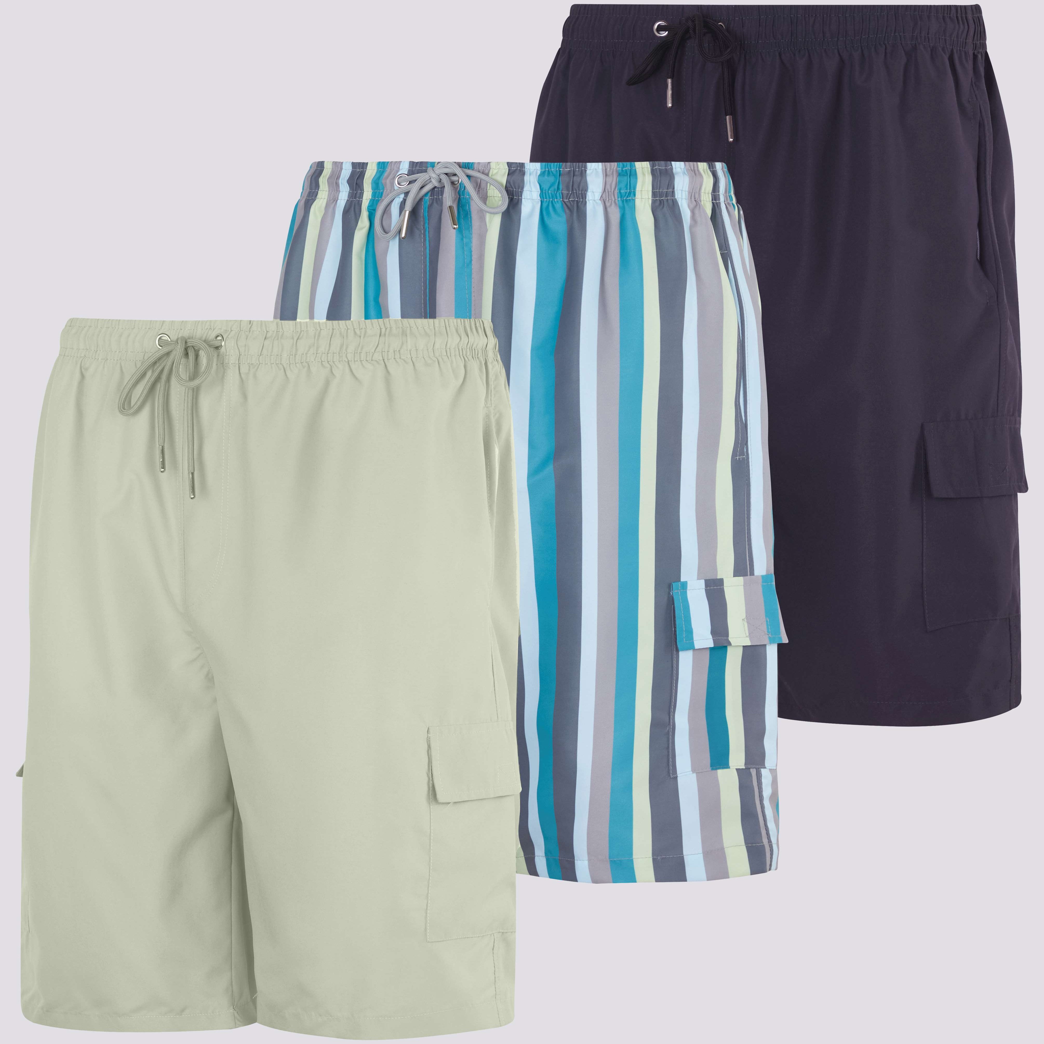 3 Pack: Men's Swim Trunks with Cargo Pockets (Available In Big & Tall)