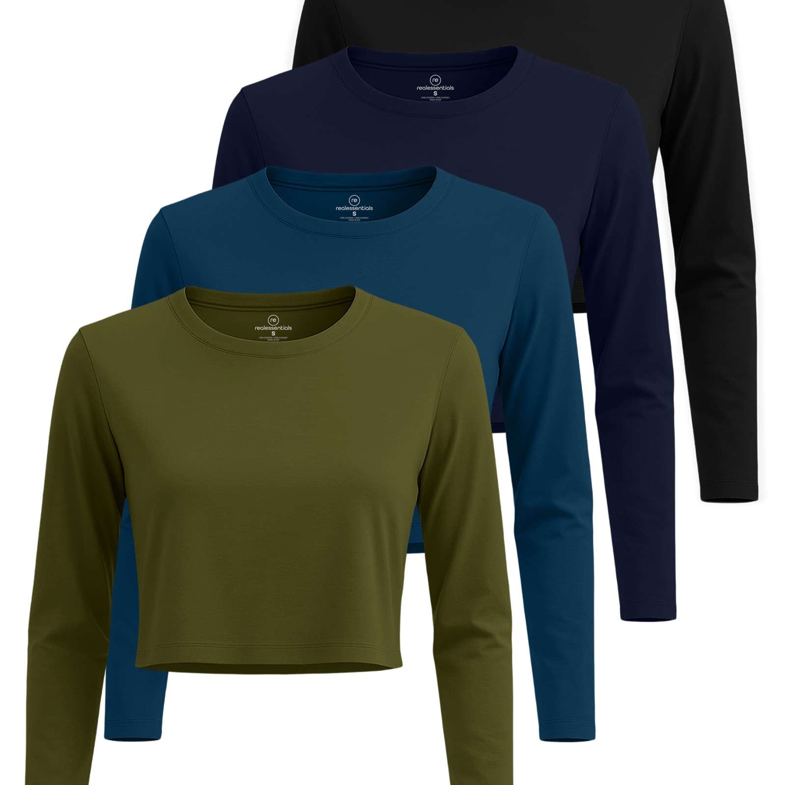 4 Pack: Women's Long Sleeve Crew Crop Top ( Available in Plus Size)