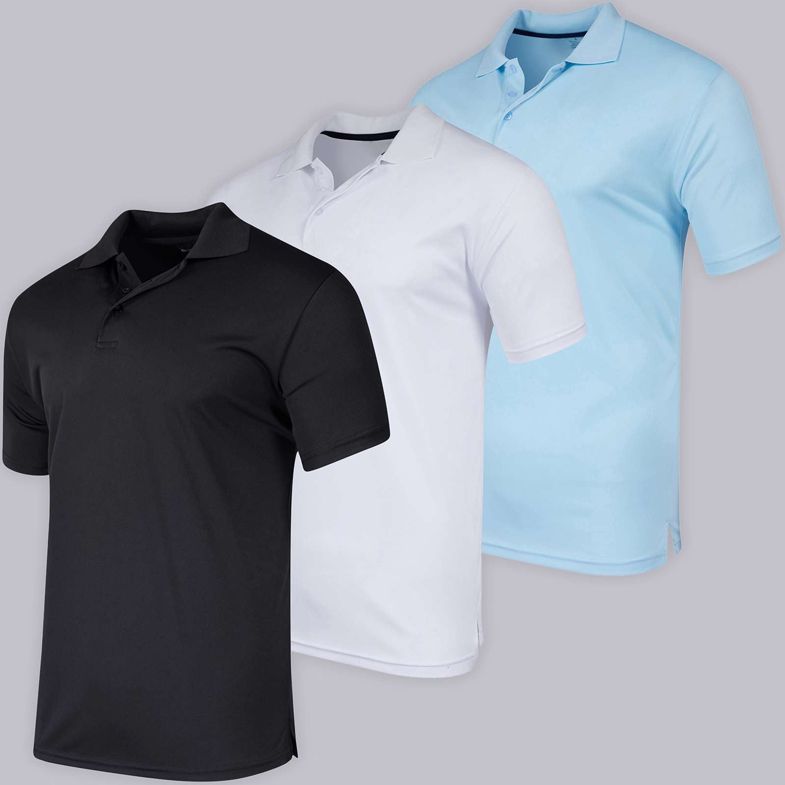 3 Pack: Mens Quick-Dry Short Sleeve Performance Polo Shirt
