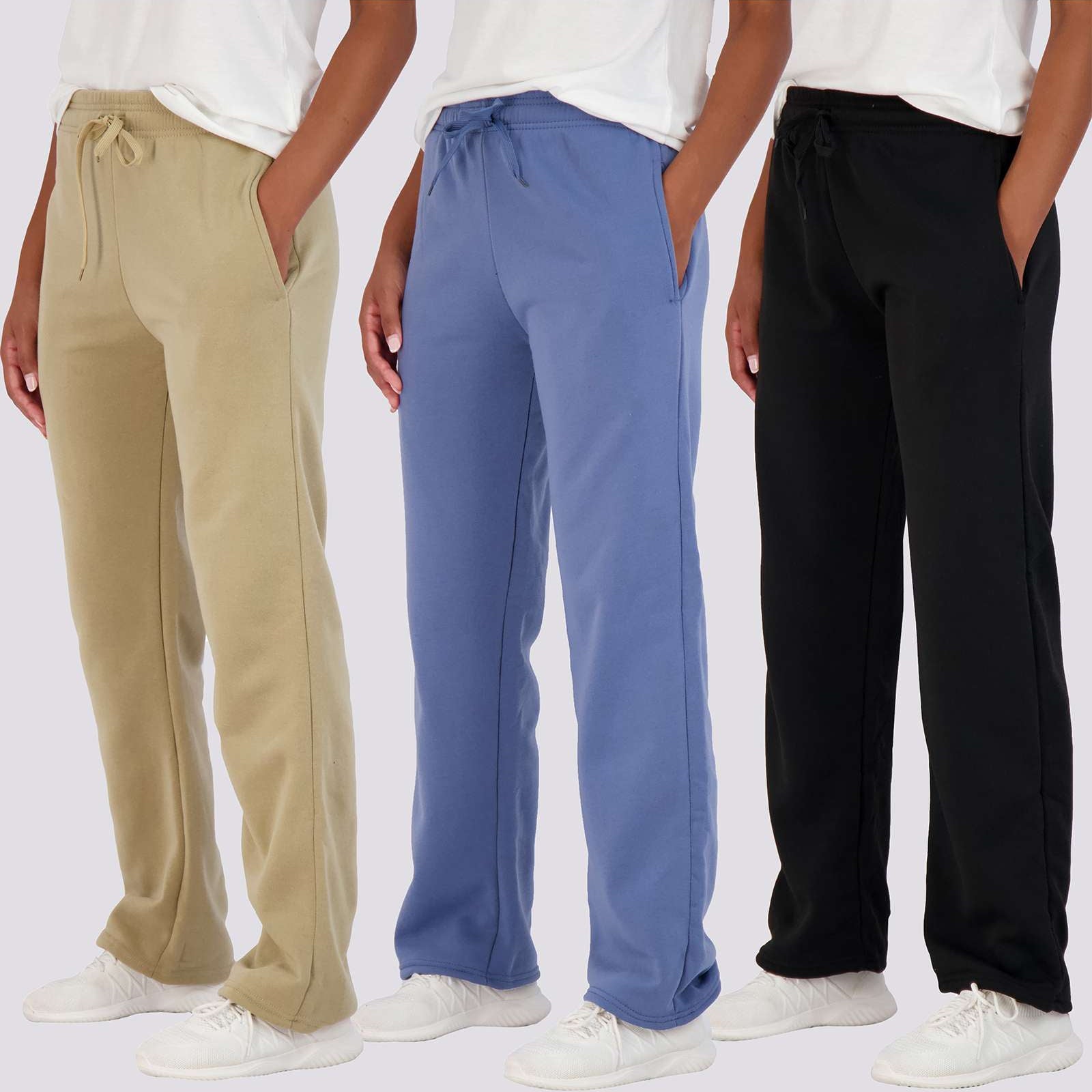 3 Pack: Womens Fleece Open Bottom Sweatpants