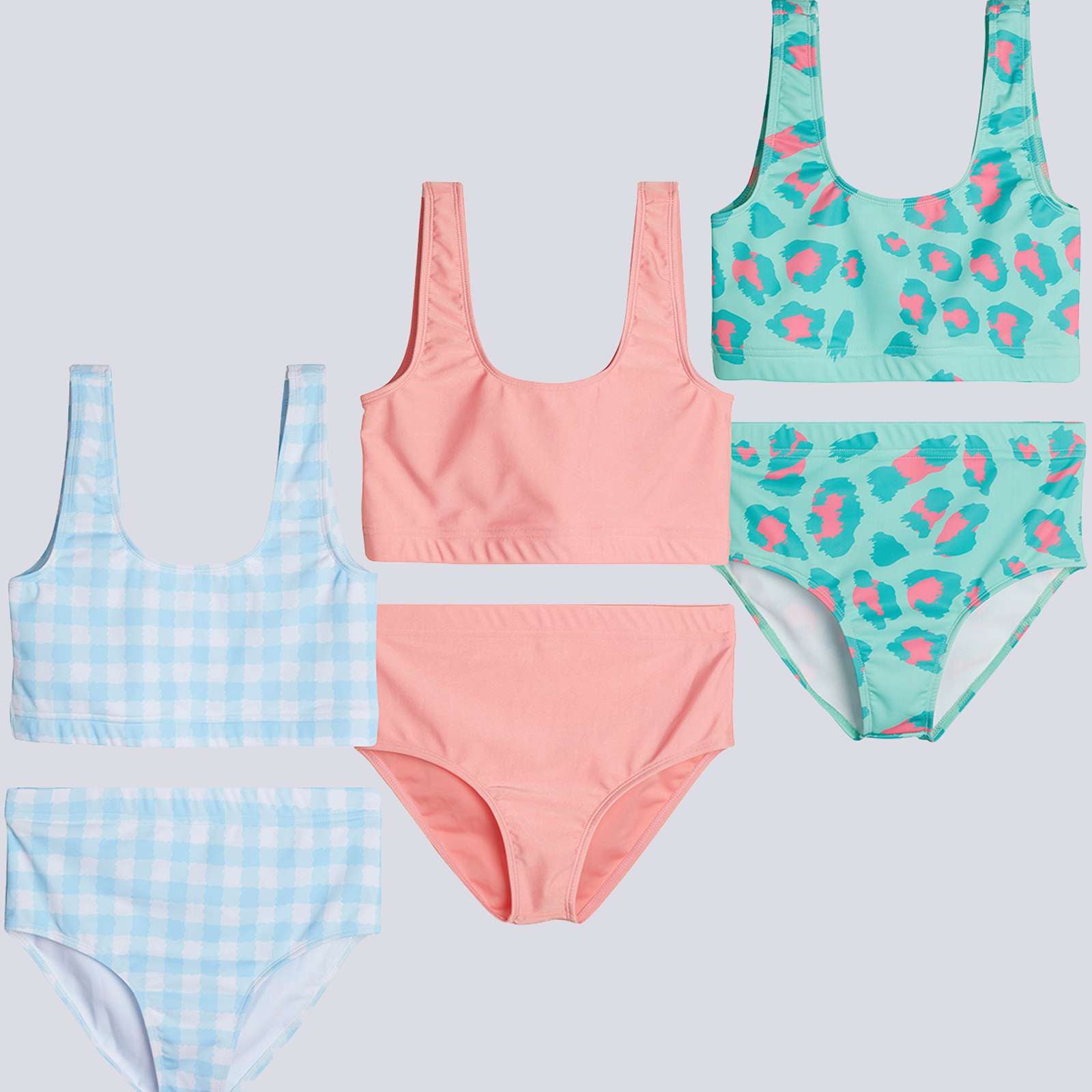 3 Pack: Girl's 2-Piece Beach Sport Bikini Swimsuit - Swimwear for Girls UPF 50+