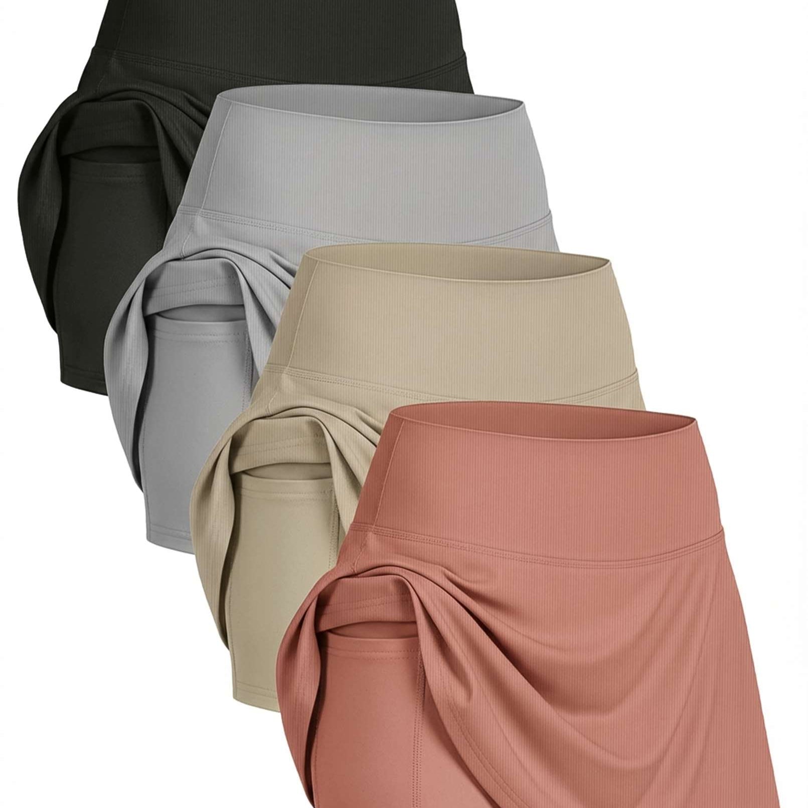 4 Pack: Women's Ribbed Active Skort with Pockets