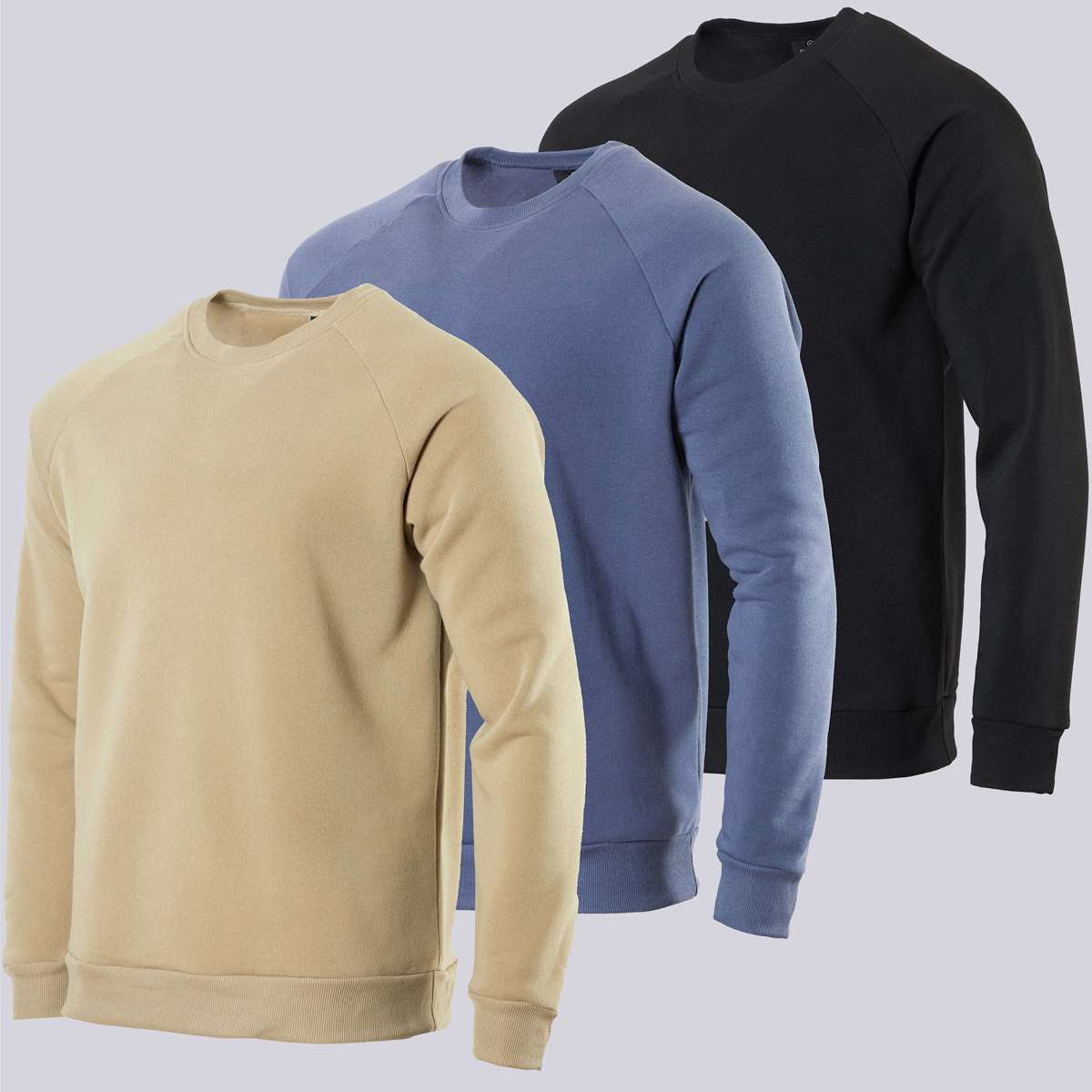 3 Pack: Mens Fleece Crewneck Pullover Sweatshirt