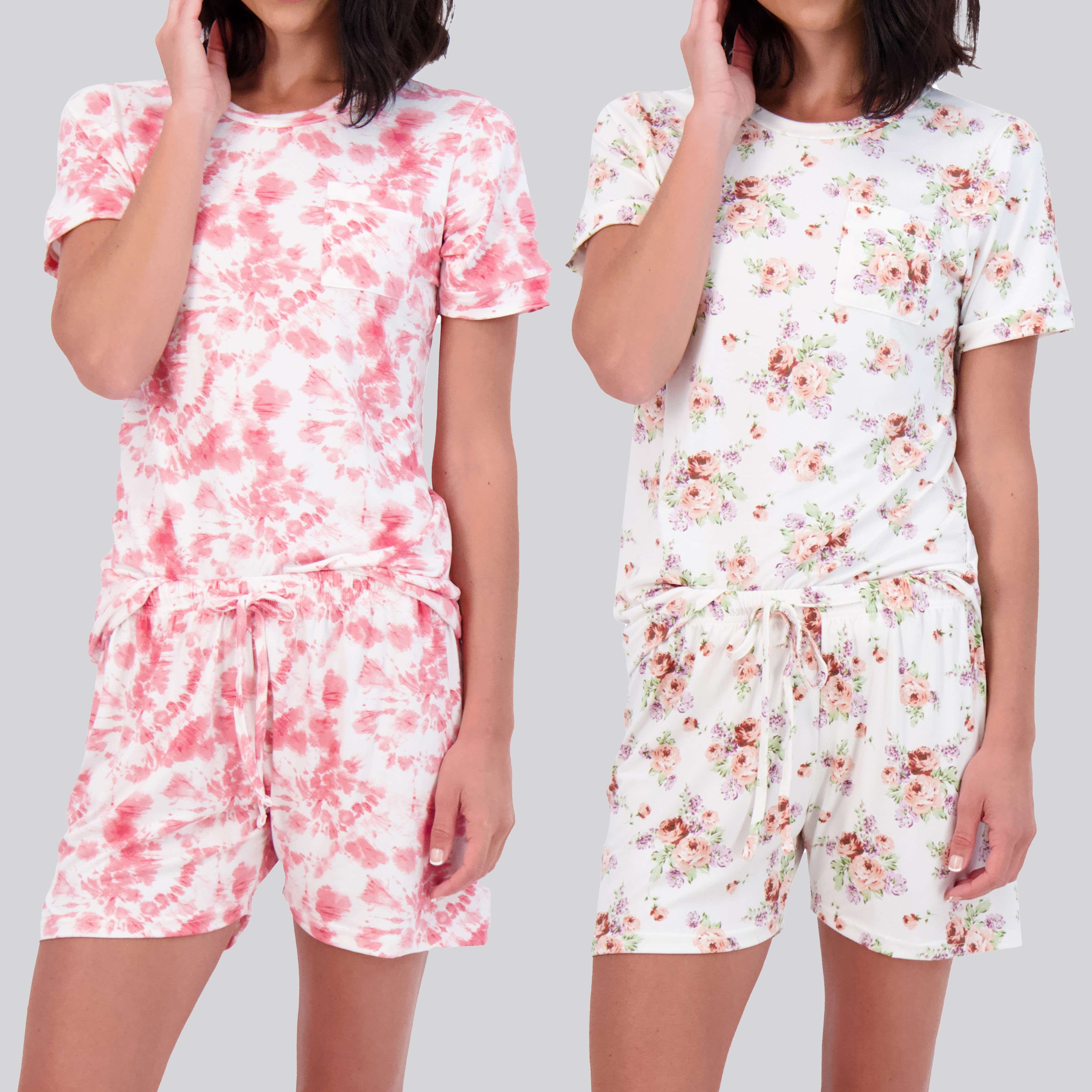4 Piece: Womens Short Sleeve with Shorts Pajama Set