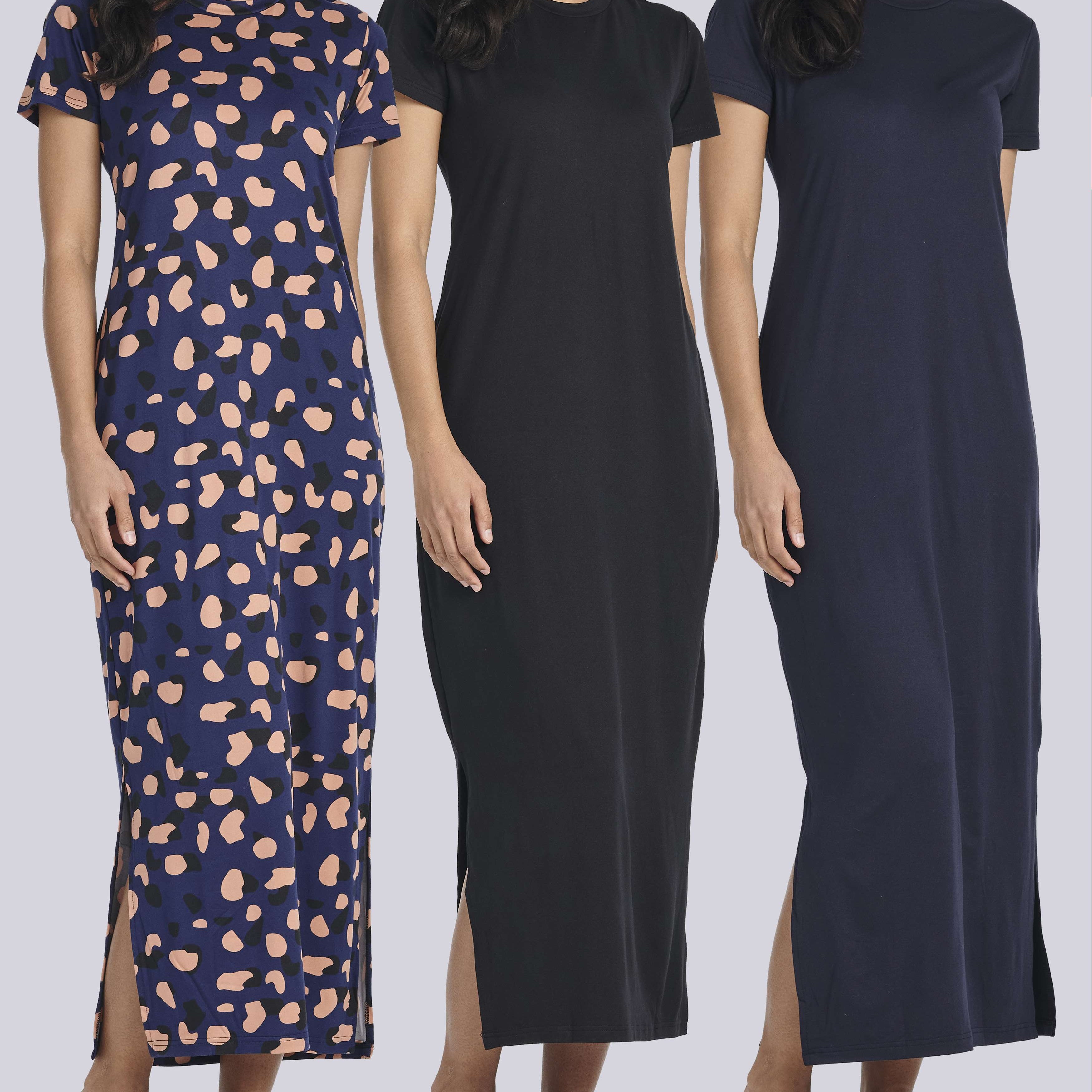 3 Pack: Women’s Casual Short Sleeve Maxi T-Shirt Dress (Available In Plus Size)