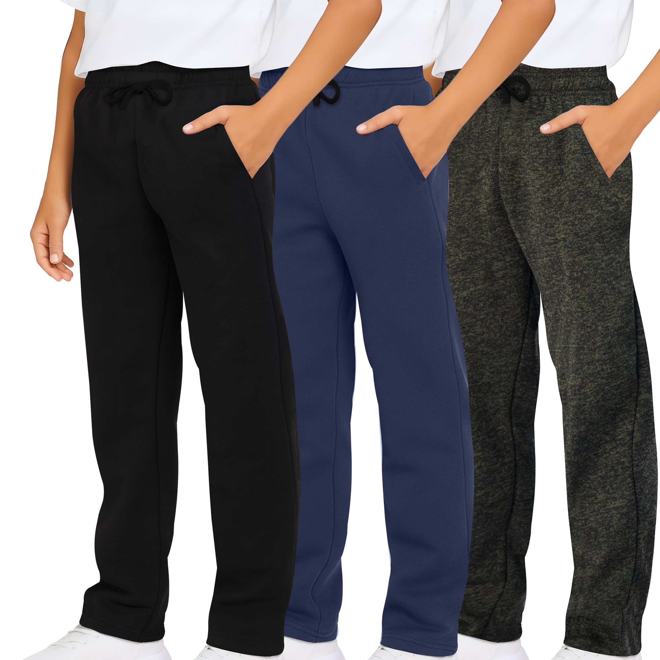 3 Pack: Boys Fleece Open Bottom Sweatpants