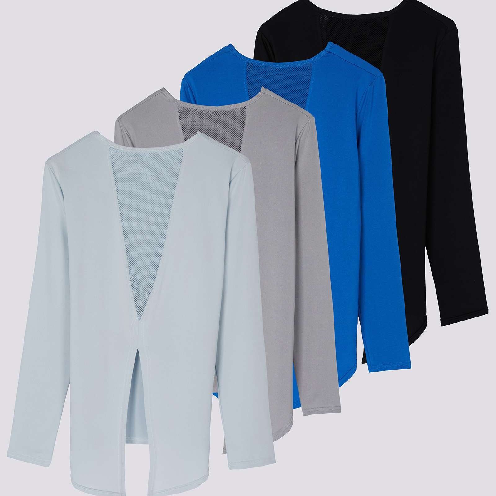 4 Pack: Women's Long-Sleeve Mesh Insert Tie Back Shirt (Available in Plus Size)