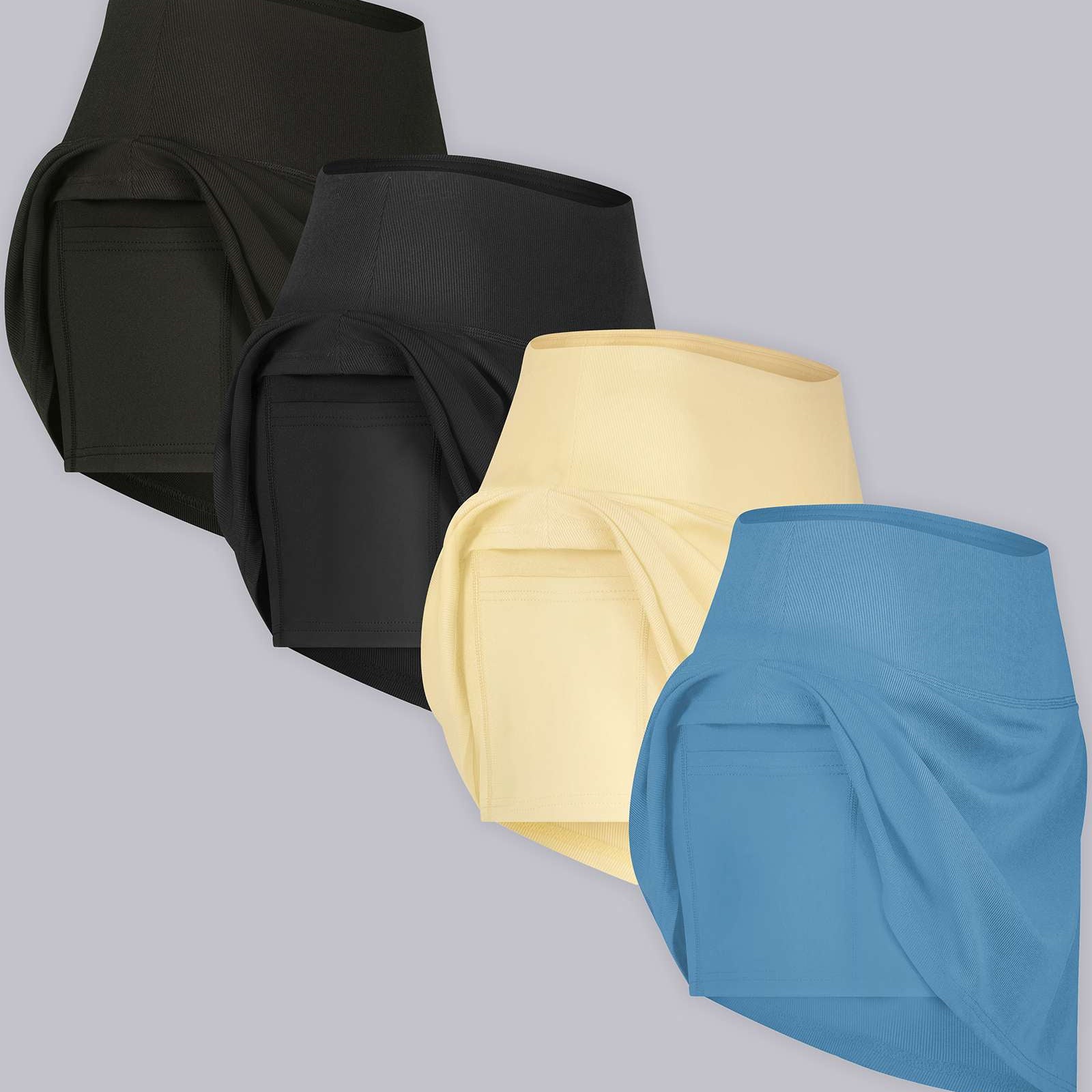 4 Pack: Women's Ribbed Active Skort with Pockets