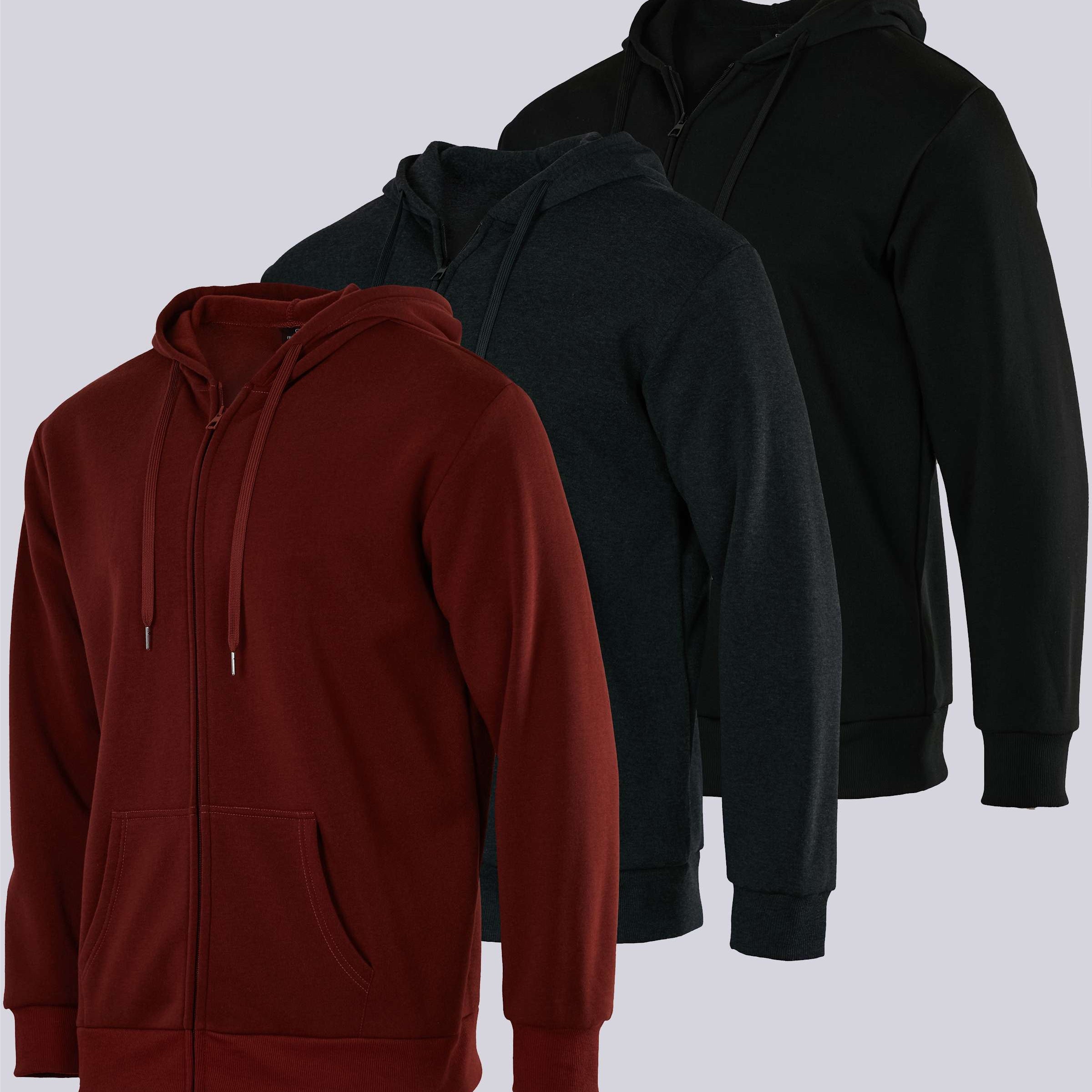 3 Pack: Mens Fleece Full Zip Hoodie Jacket