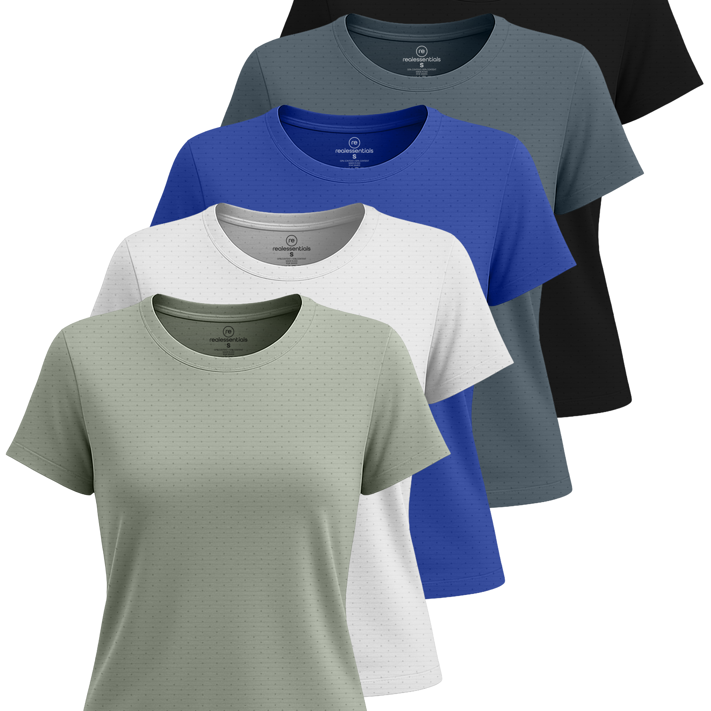 Real Essentials 5 Pack: Women's Breeze Tech Short Sleeve T-Shirts Athletic Tops Gym Workout Yoga Tennis Activewear (Plus)