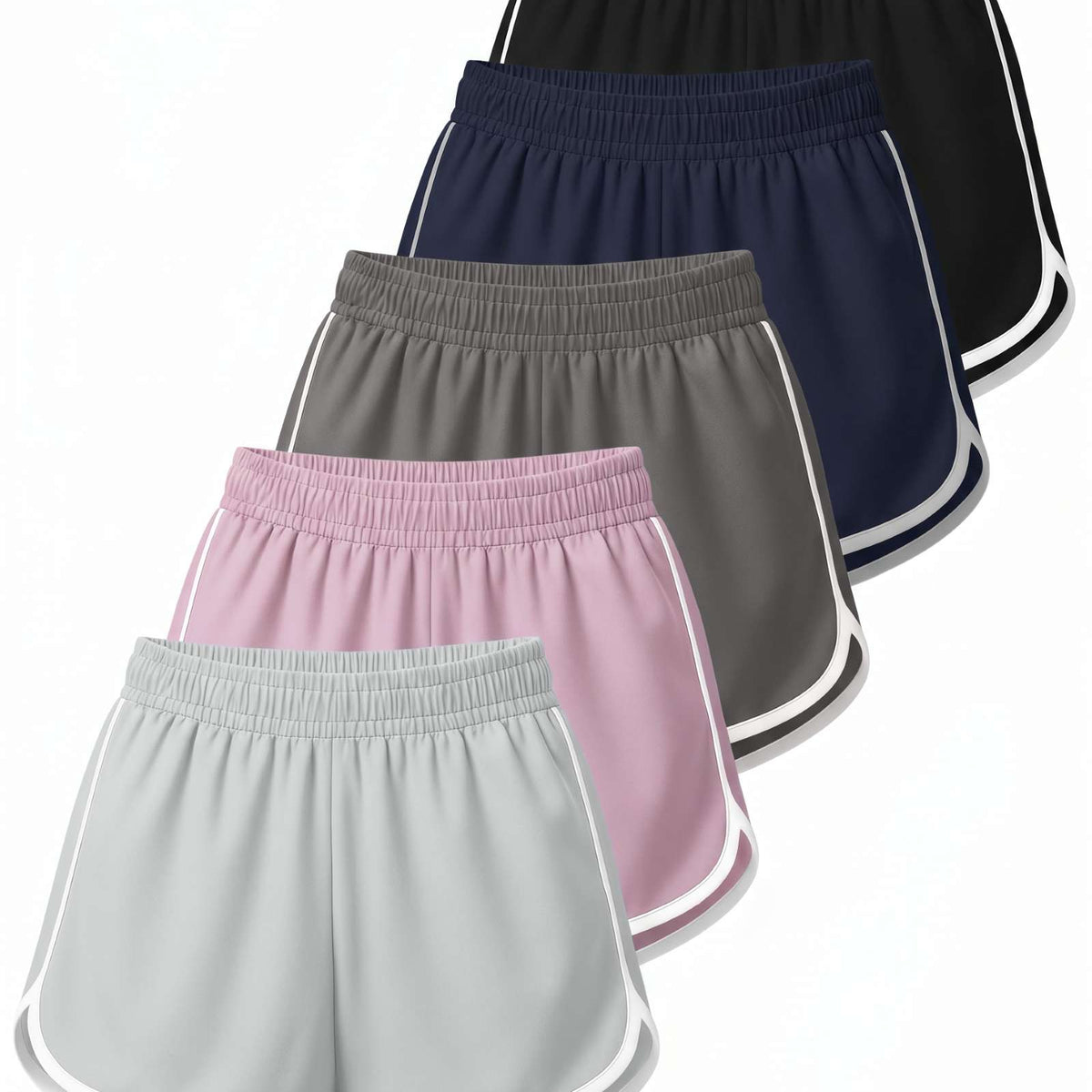 Real Essentials 5 Pack Women's Dry Fit Dolphin Shorts Athletic Running Workout Gym Hiking - Set 9