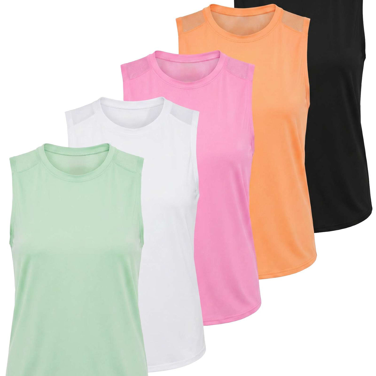 Real Essentials 5 Pack Women's Dry Fit Tank Tops Sleeveless Racerback Athletic Workout - Set 5