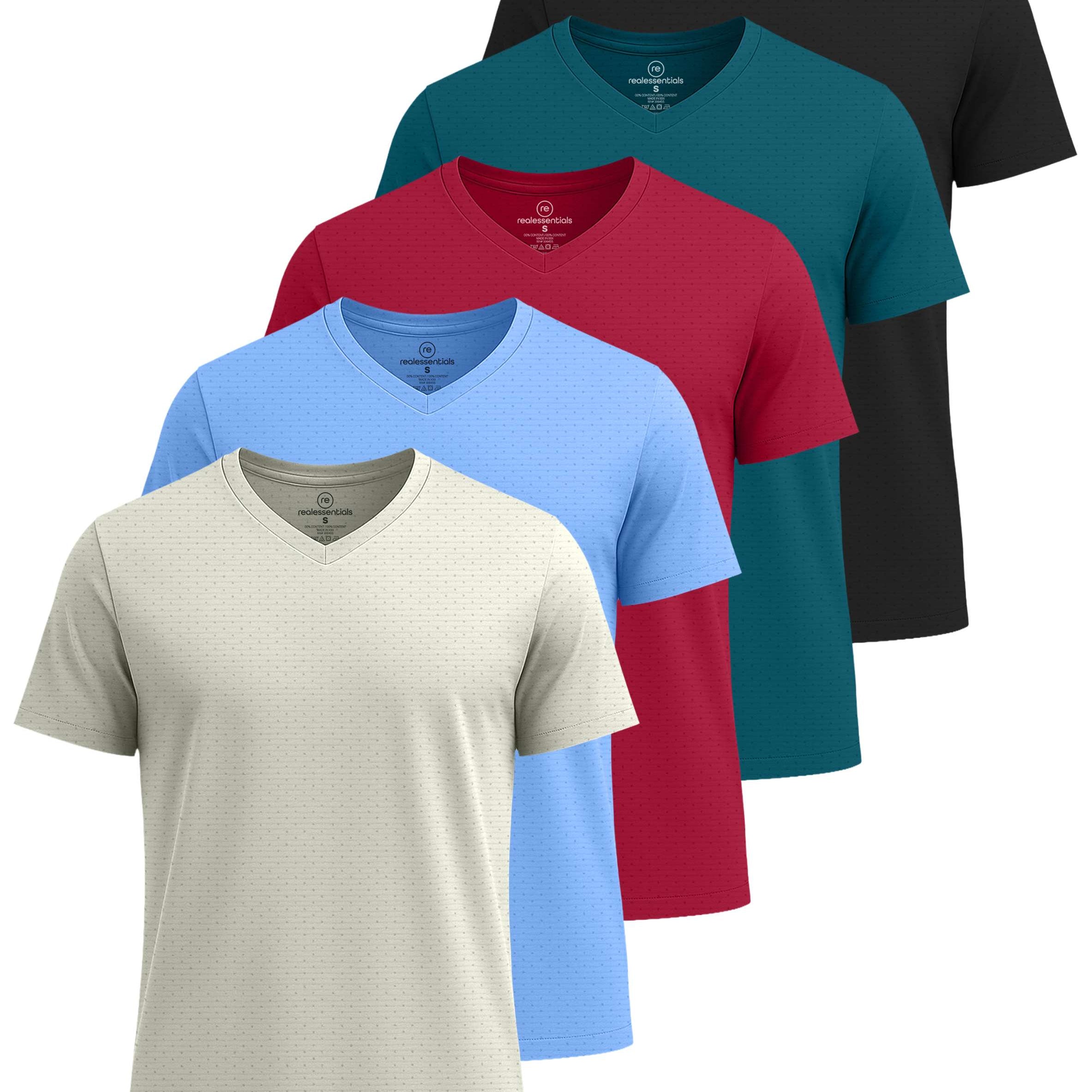Real Essentials 5 Pack: Men's Breeze Tech V-Neck Dry Fit T-Shirts Moisture Wicking Athletic Workout & Gym Shirts (Big &Tall)