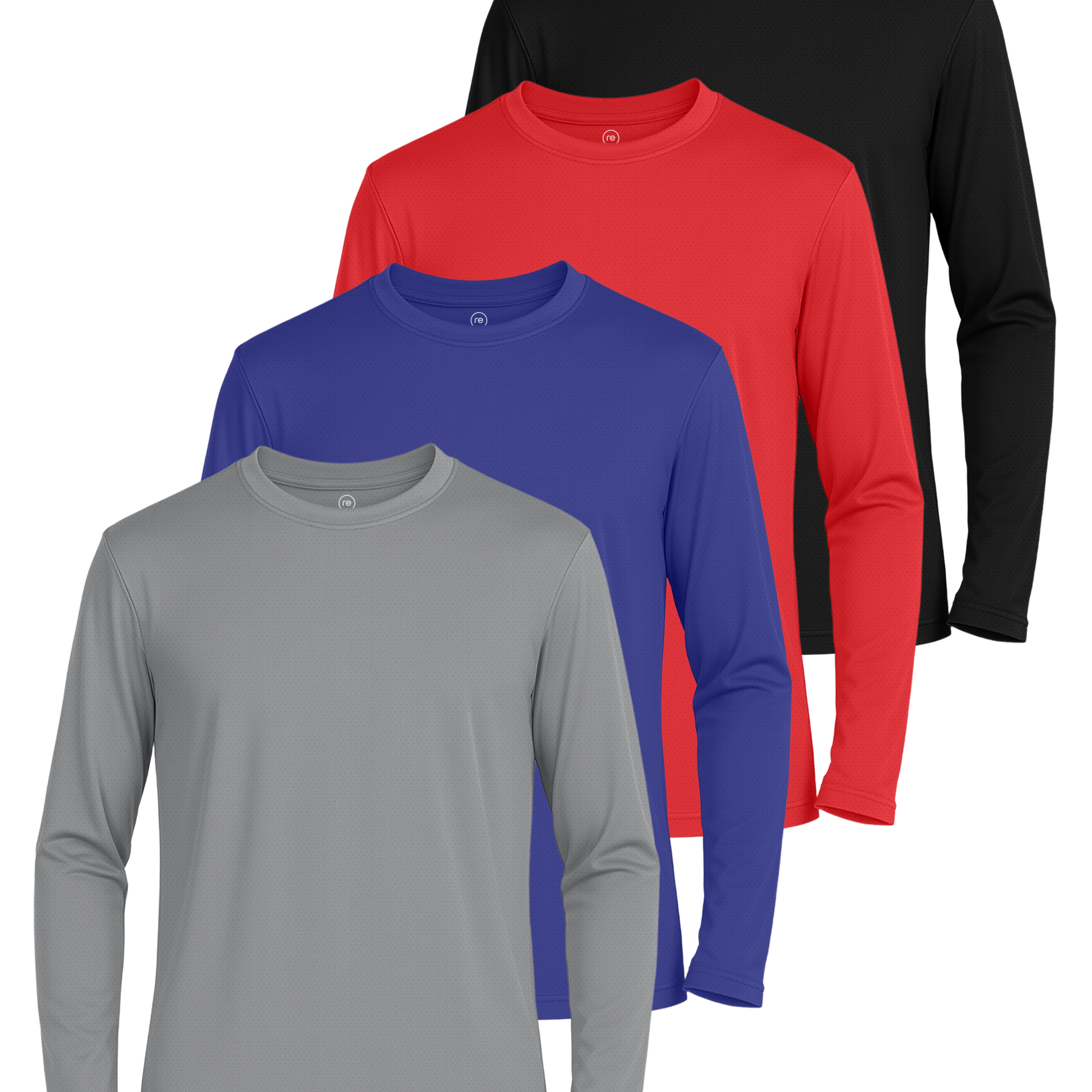 Real Essentials 4 Pack: Boys' Mesh Long Sleeve Athletic T-Shirt - Kids Teens Youth Active Tees Running Tops (Ages 4-18)