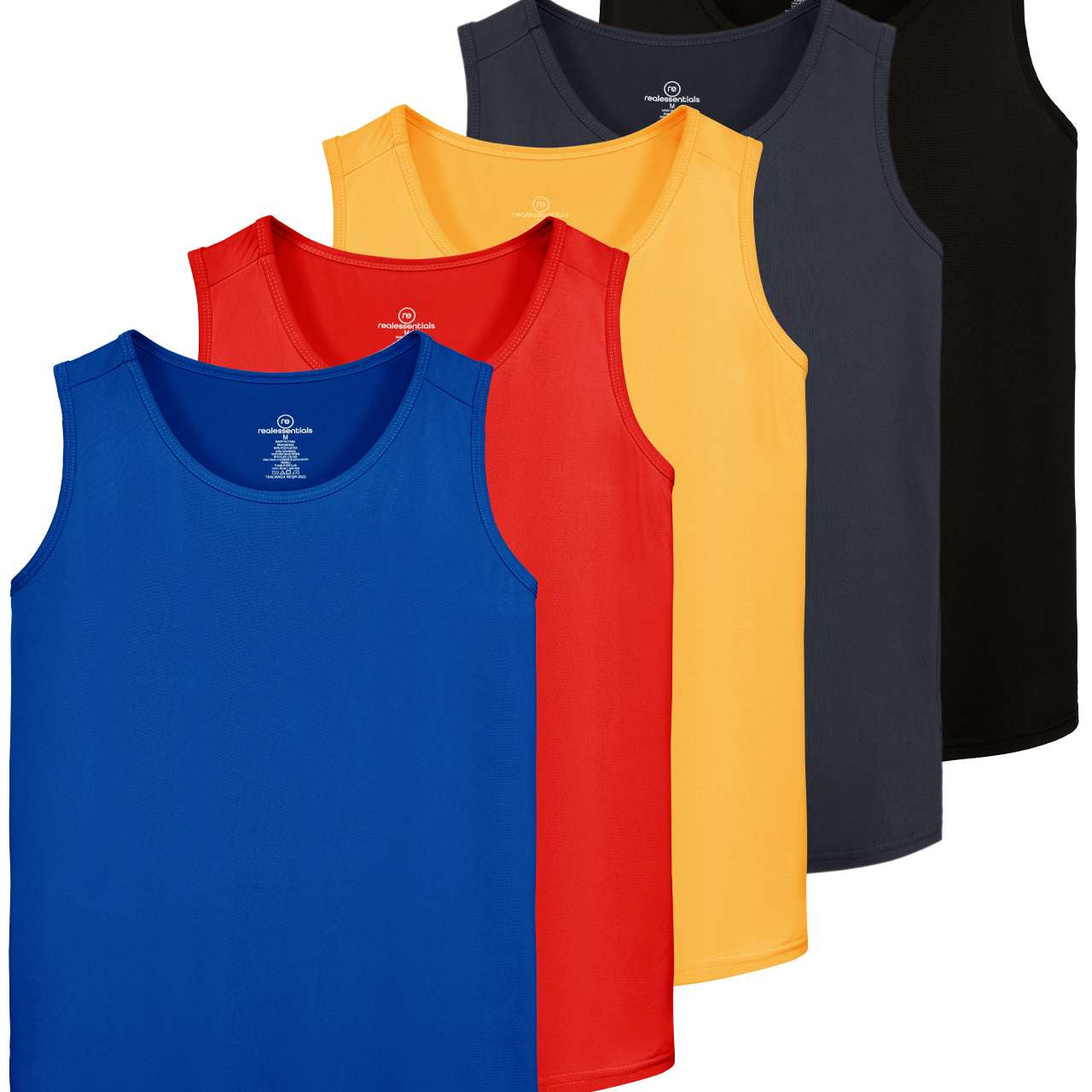 Real Essentials 5 Pack: Men's Dry-Fit Muscle Tank Top Sleeveless Shirts Workout Tees Athletic Gym (Big & Tall Available)