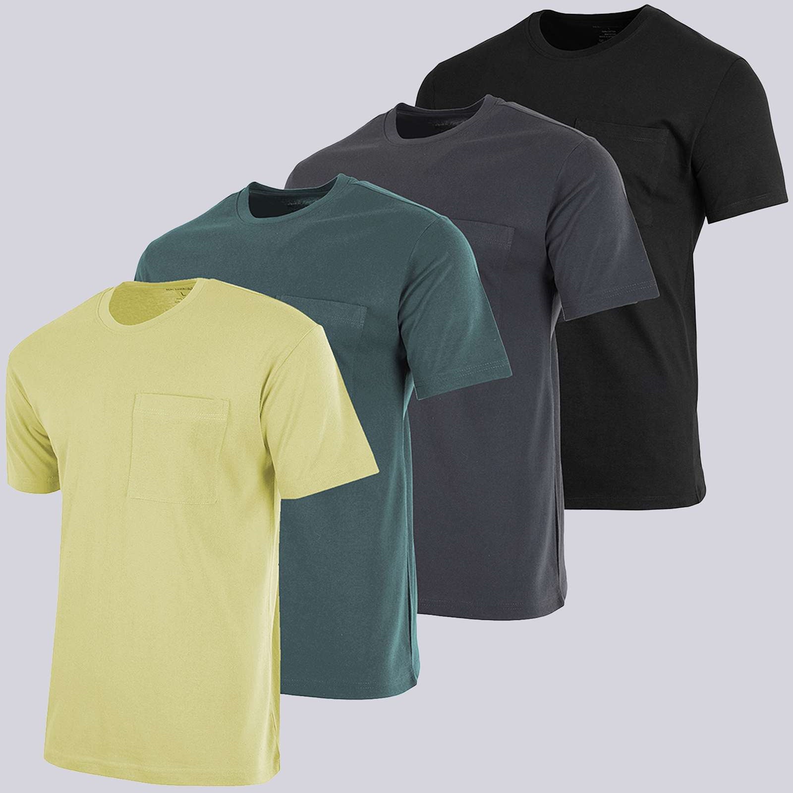 4 Pack: Mens Cotton Short Sleeve Crew Neck Pocket T-Shirt