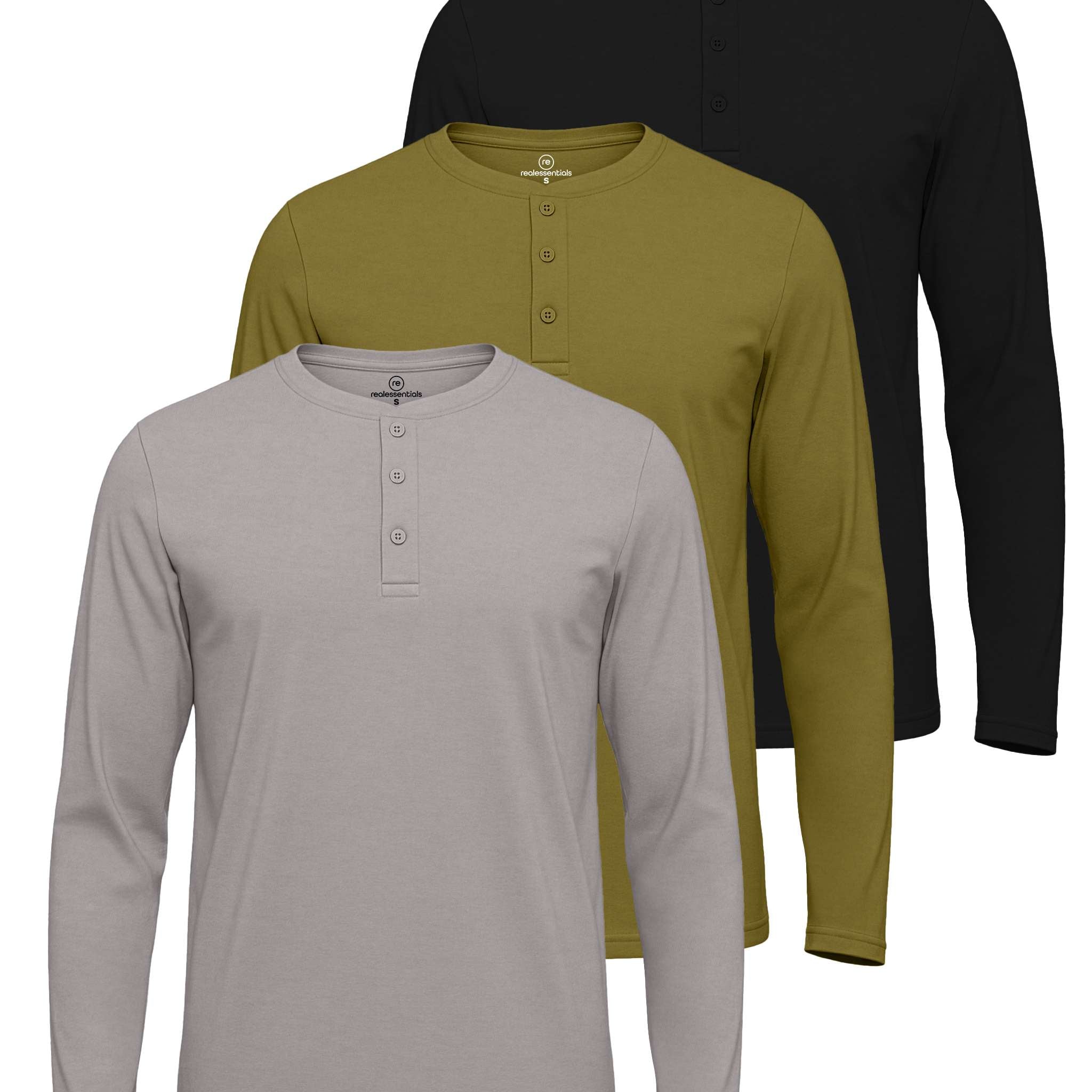3 Pack: Mens Cotton Short Sleeve Henley T-Shirt