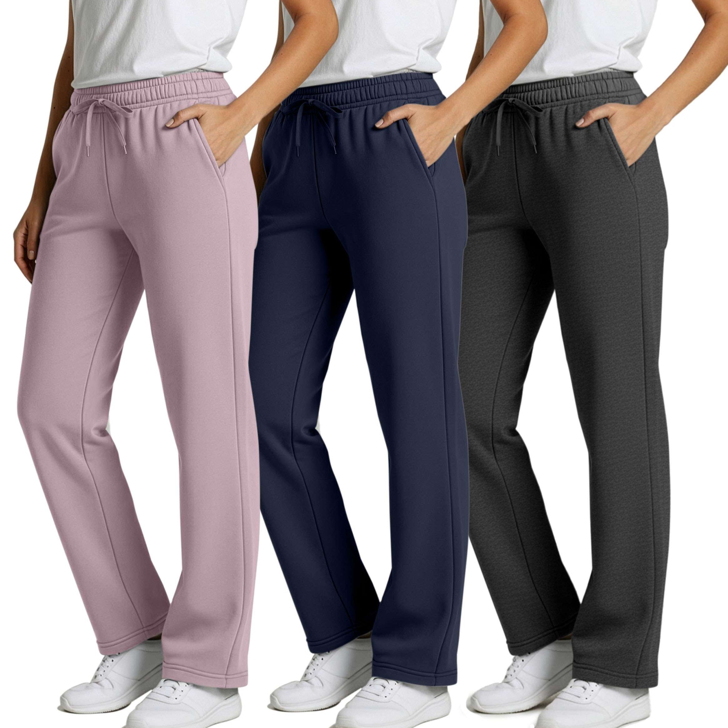 3 Pack: Womens Fleece Open Bottom Sweatpants