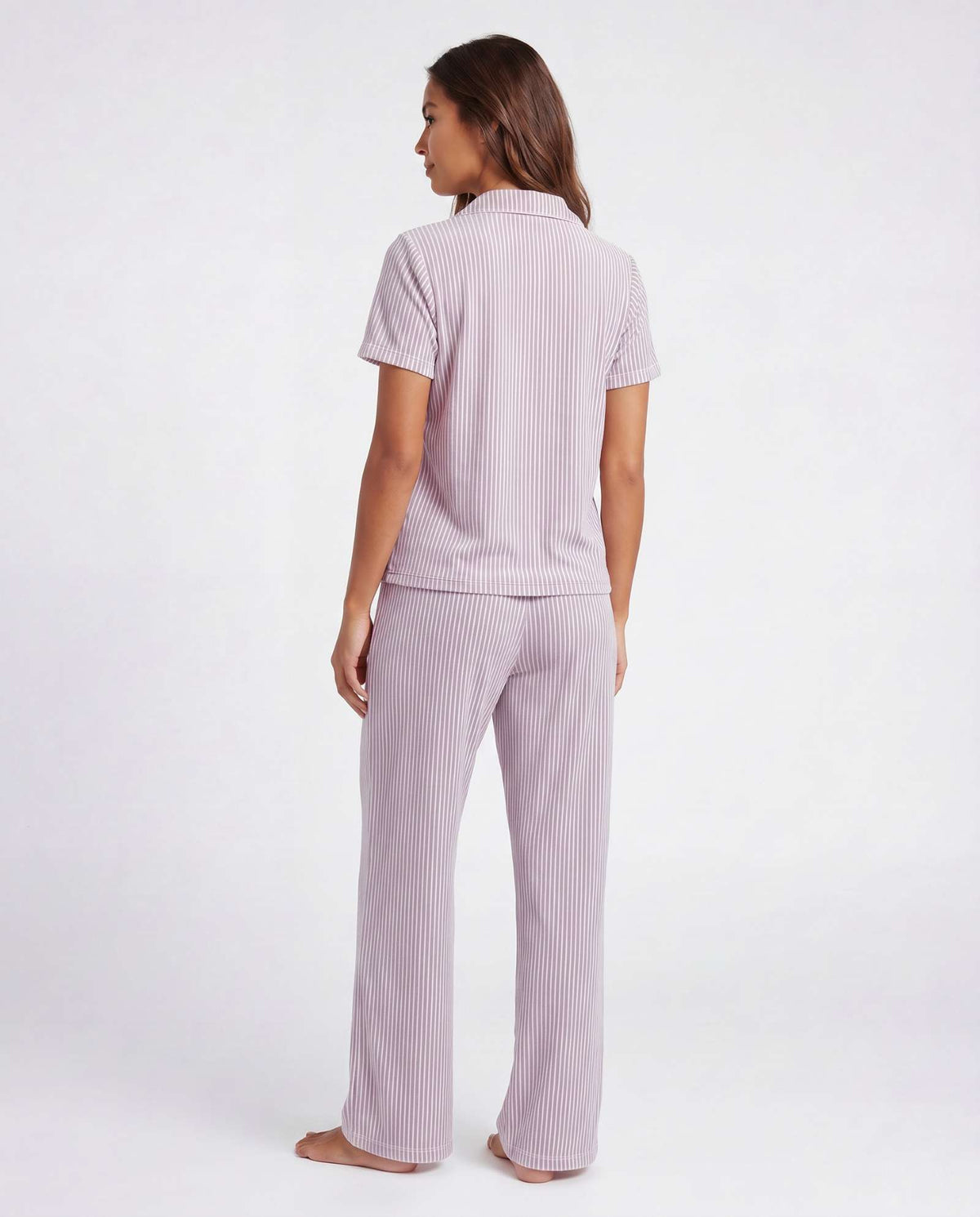 Real Essentials 2 Pack Women's Pajama Sets Lounge Set 2 Piece Button Up PJ Sleepwear Ladies - Soft Chambray Flowers, Orchid Petal Stripe