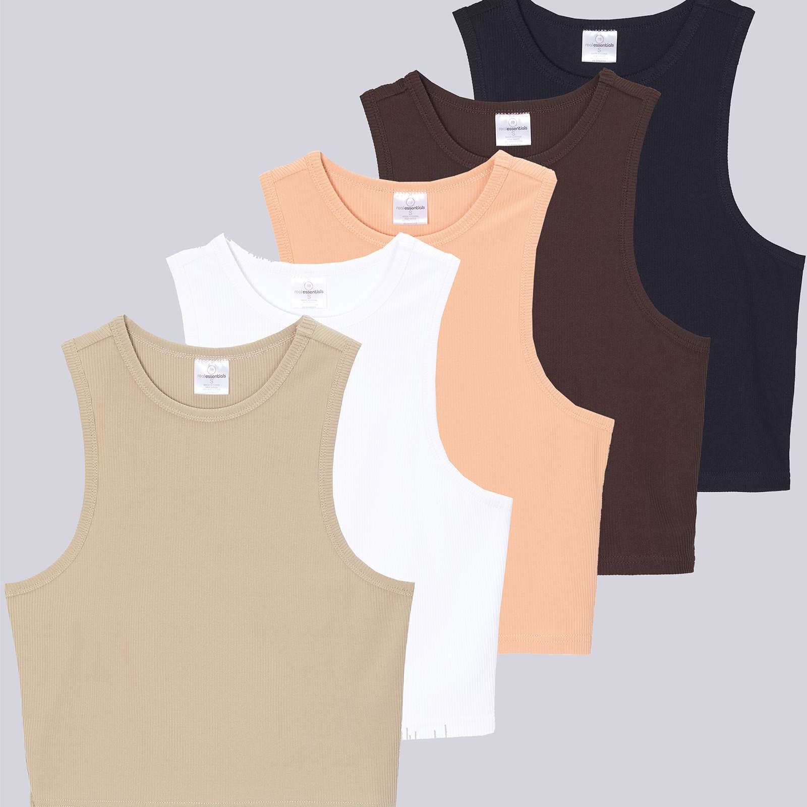 5 Pack: Women's Ribbed Sleeveless Cropped Tank Top