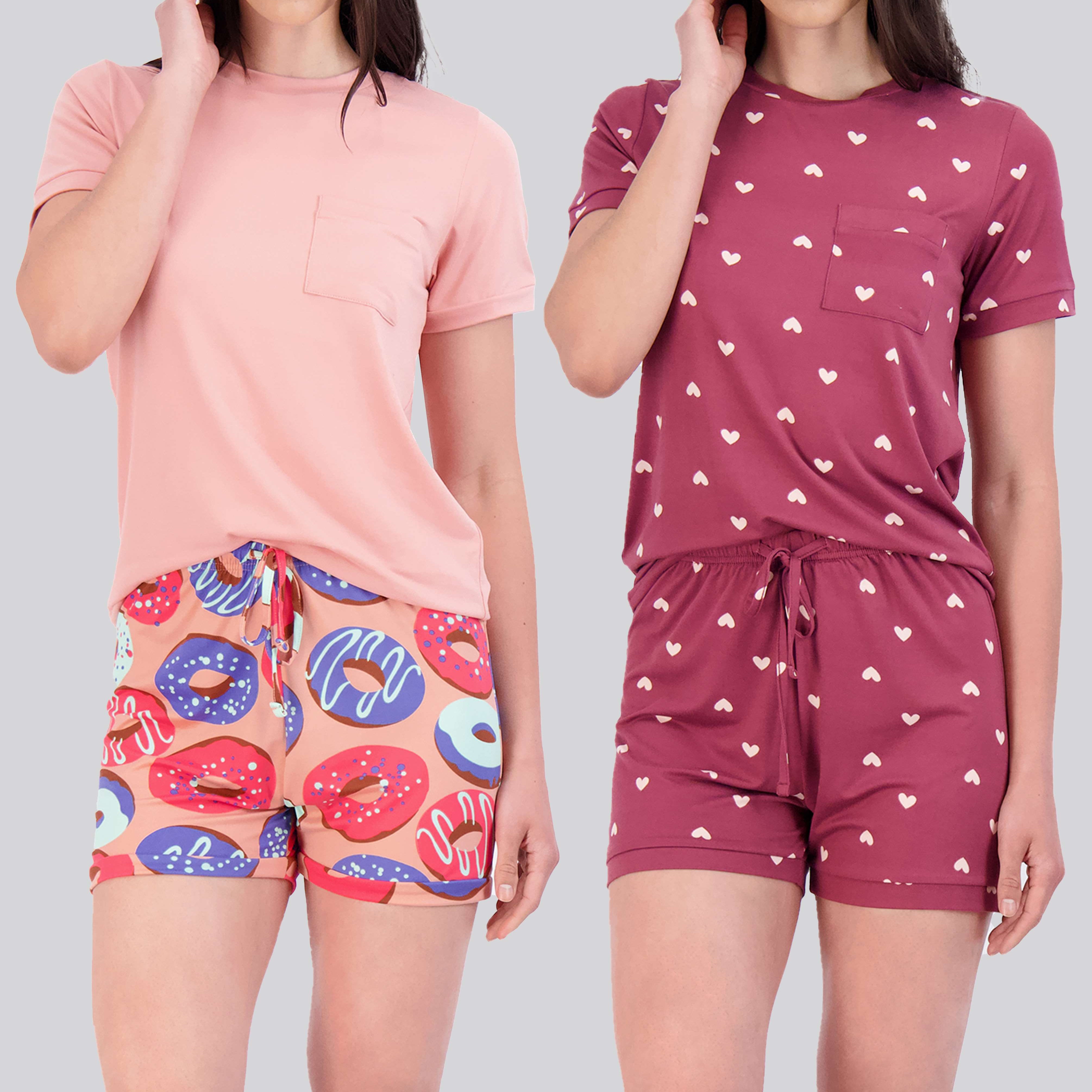 4 Piece: Womens Short Sleeve with Shorts Pajama Set