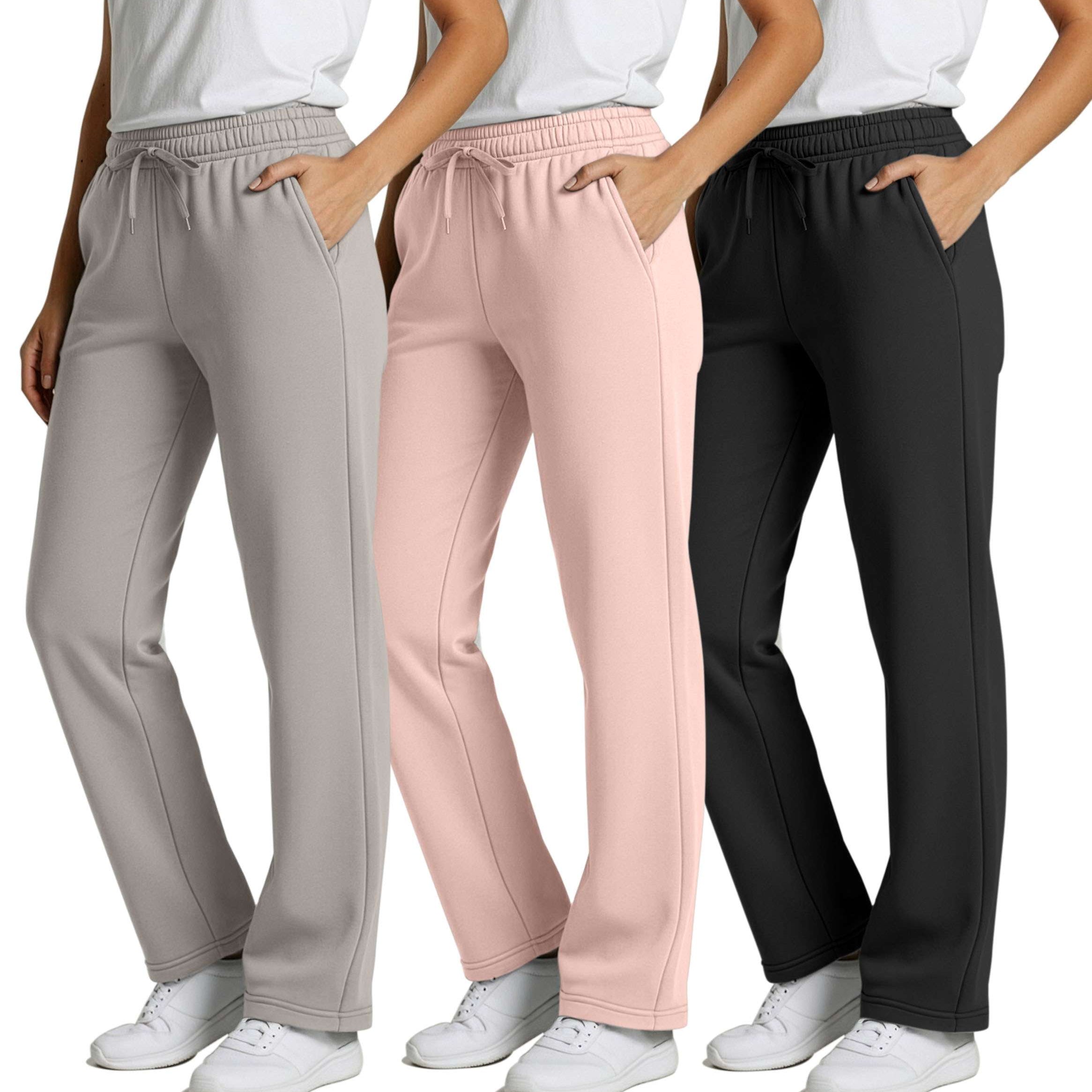 3 Pack: Womens Fleece Open Bottom Sweatpants