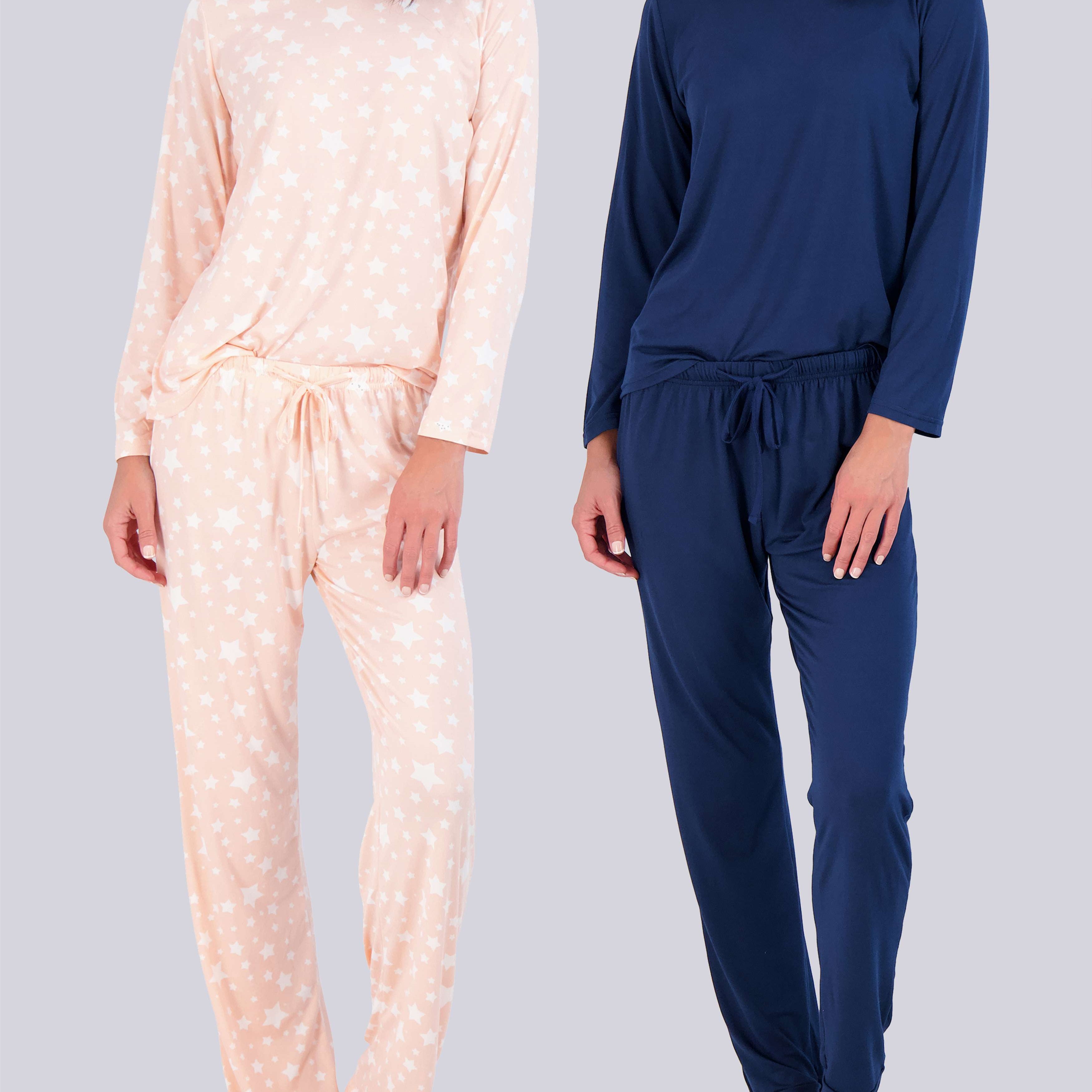 2 Pack: Women’s Pajama Set Super-Soft Long Sleeve Top With Pants