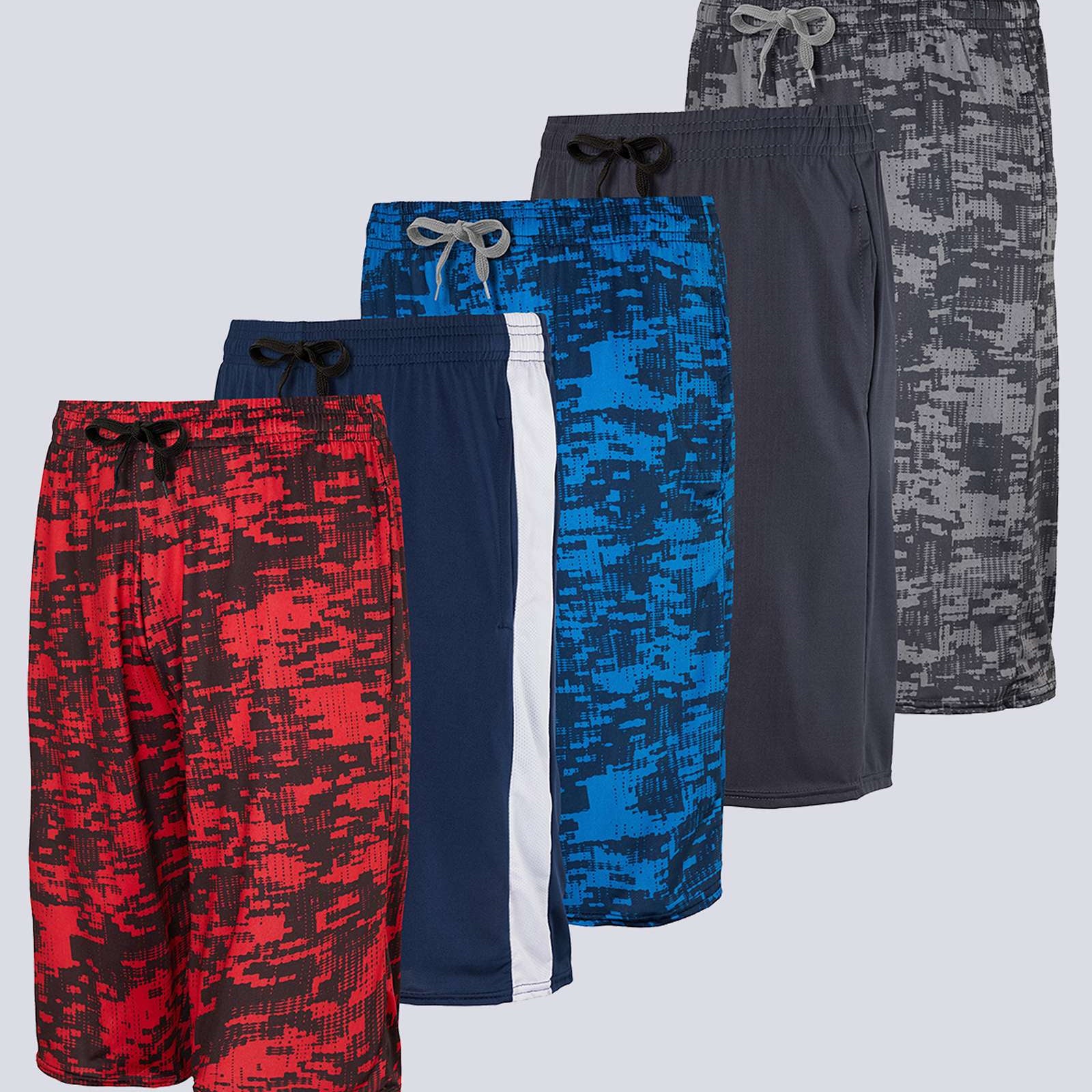 5 Pack: Boys Printed Dry Fit Active Shorts