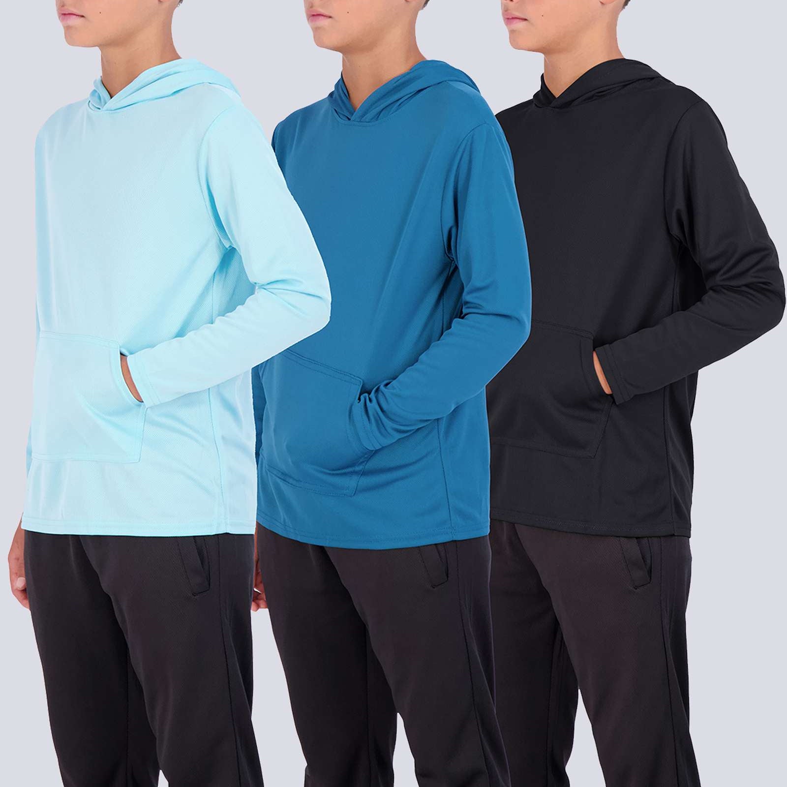 3 Pack: Boys Mesh Long Sleeve Pullover Hoodie Active Sweatshirt