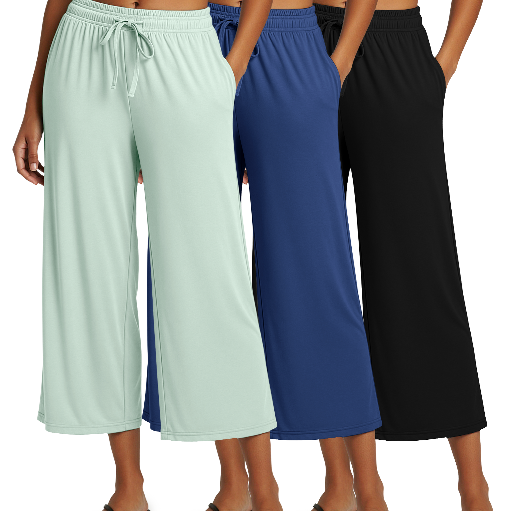 3 Pack: Women's Ultra-Soft Wide Leg Capri Pants