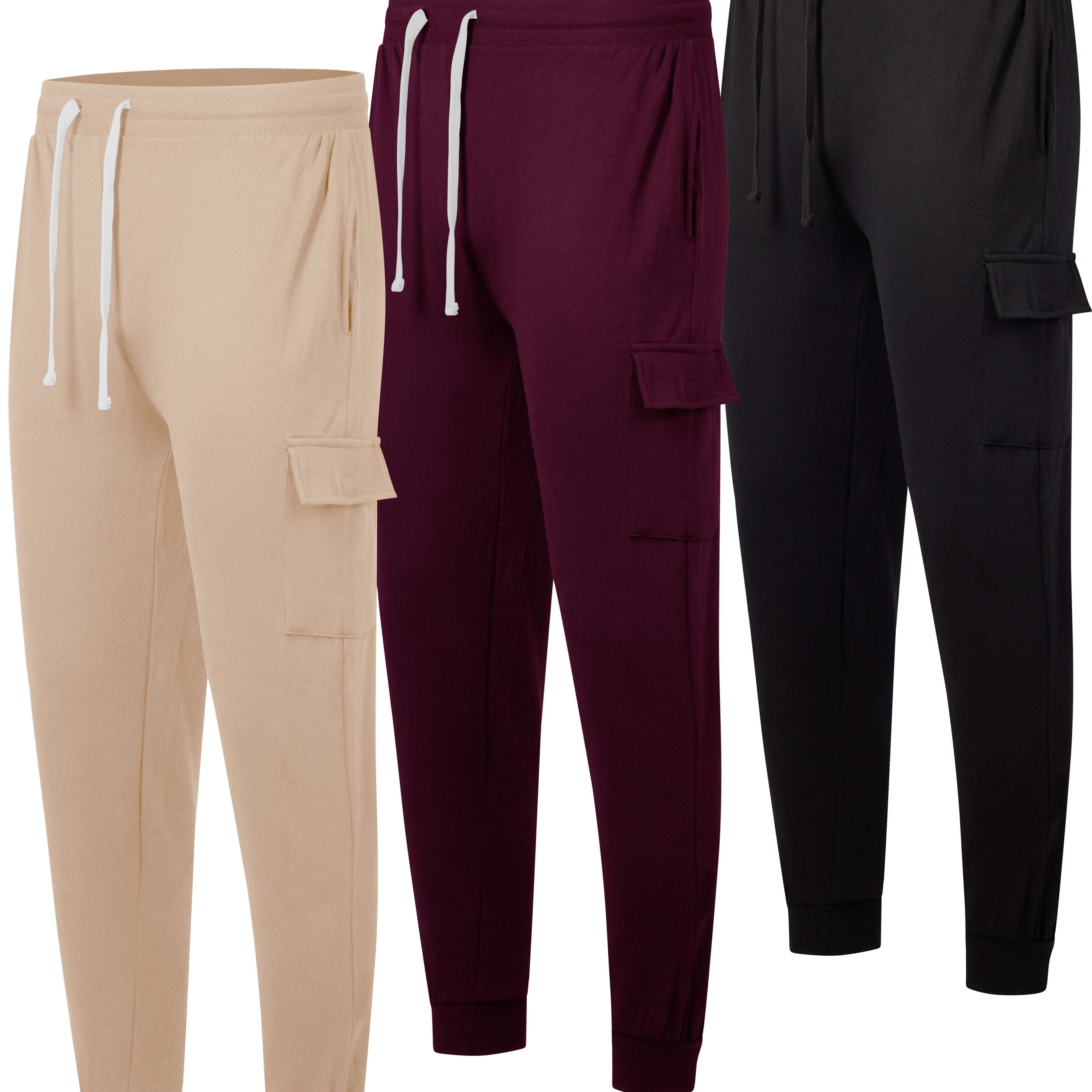 Real Essentials 3 Pack: Men's Cotton Fleece Cargo Jogger Sweatpants with Pockets