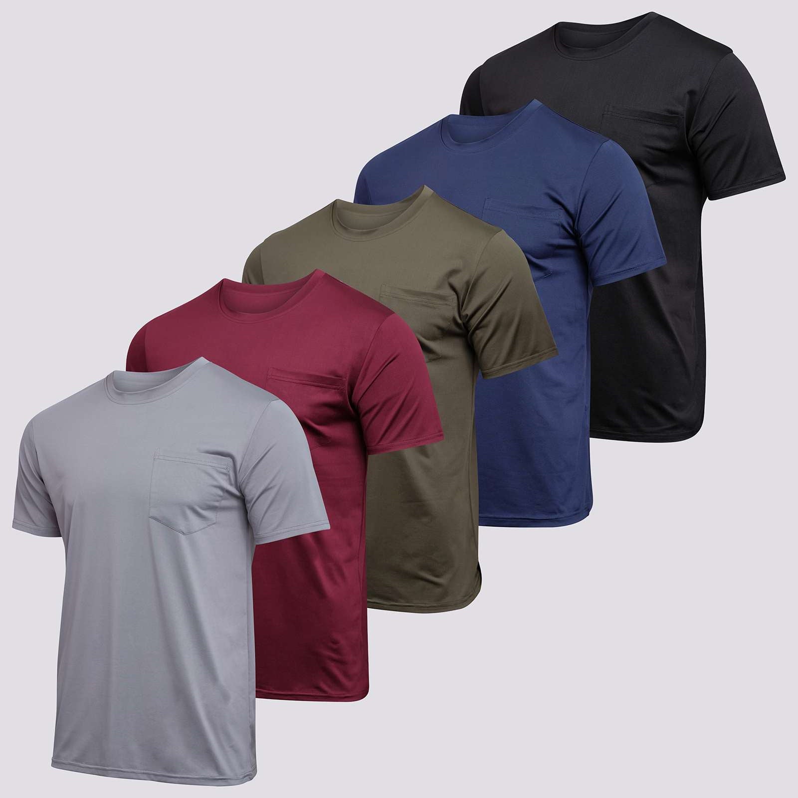 5 Pack: Boys & Girls Youth Dry-Fit Moisture Wicking Active Athletic Performance Short-Sleeve Pocket T-Shirt