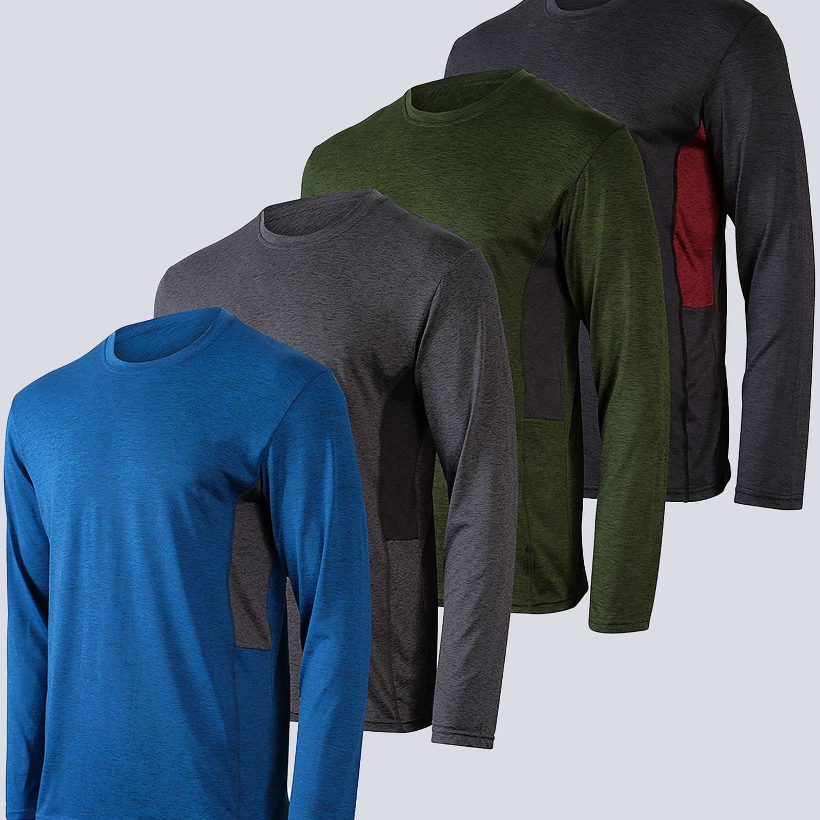 Real Essentials 4 Pack: Men's Dry-Fit UV Moisture Wicking UPF 50+ SPF Sun Protective Fishing Hiking Swim Long Sleeve Shirt