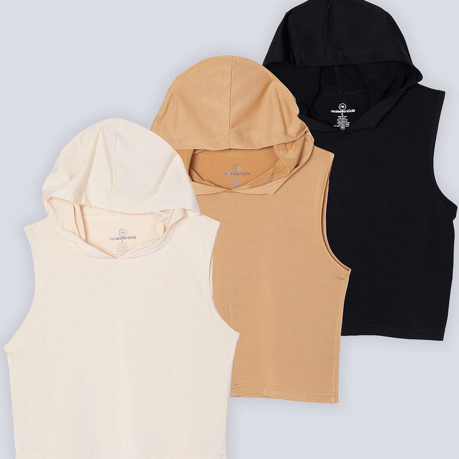 3 Pack: Women's Sleeveless Cropped Tank Top Hoodie