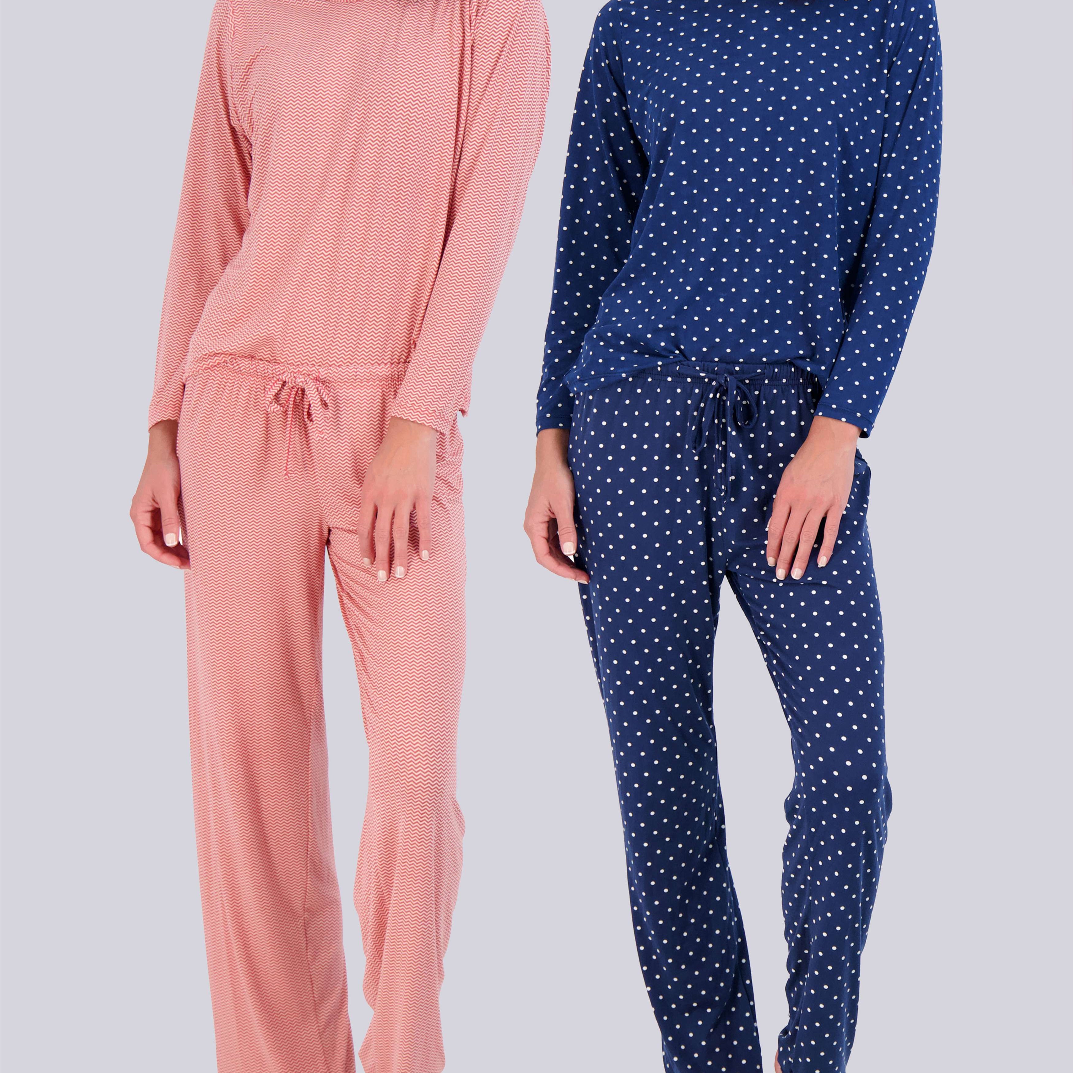 2 Pack: Women’s Pajama Set Super-Soft Long Sleeve Top With Pants