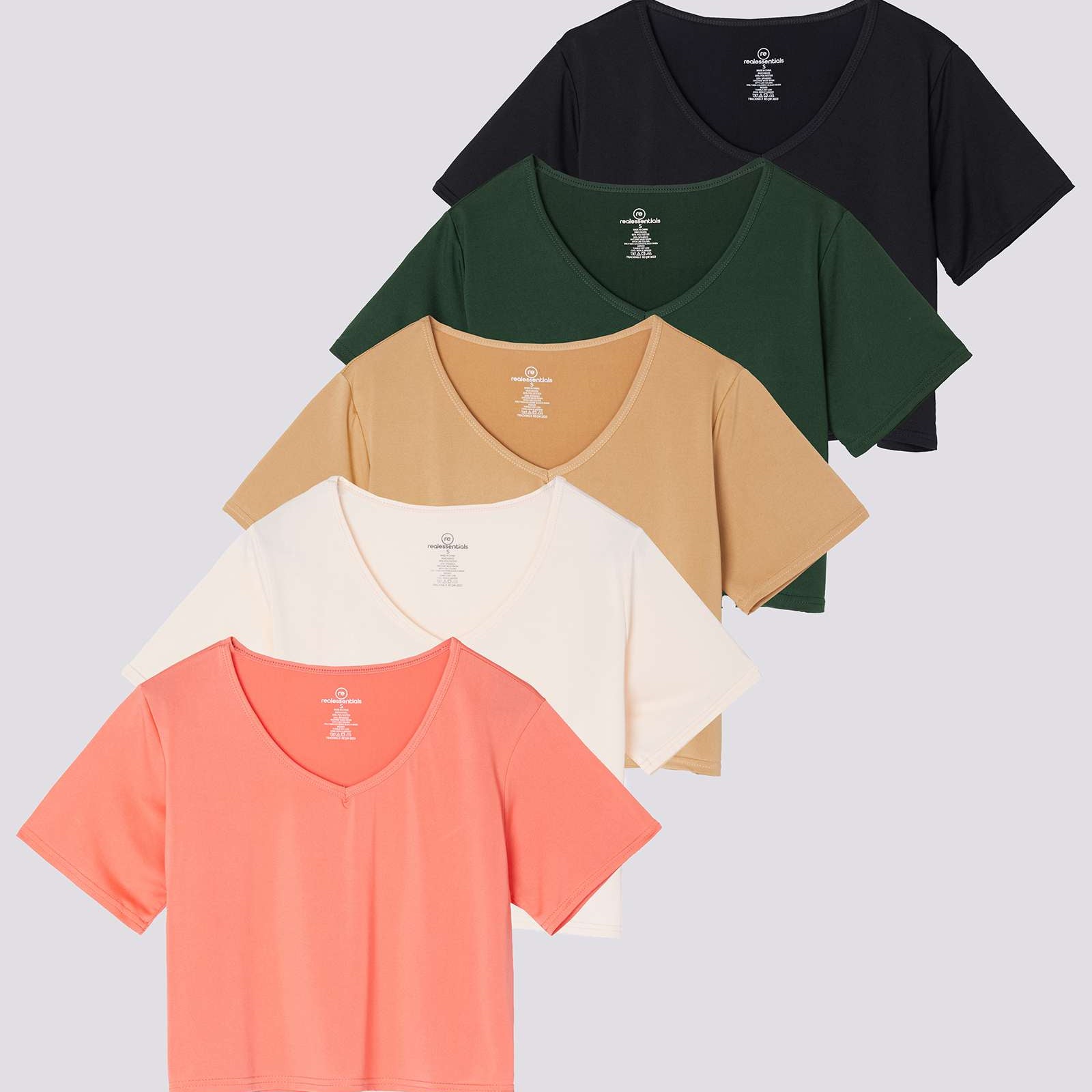 5 Pack: Women's Dry-Fit Short Sleeve V-Neck Crop Top