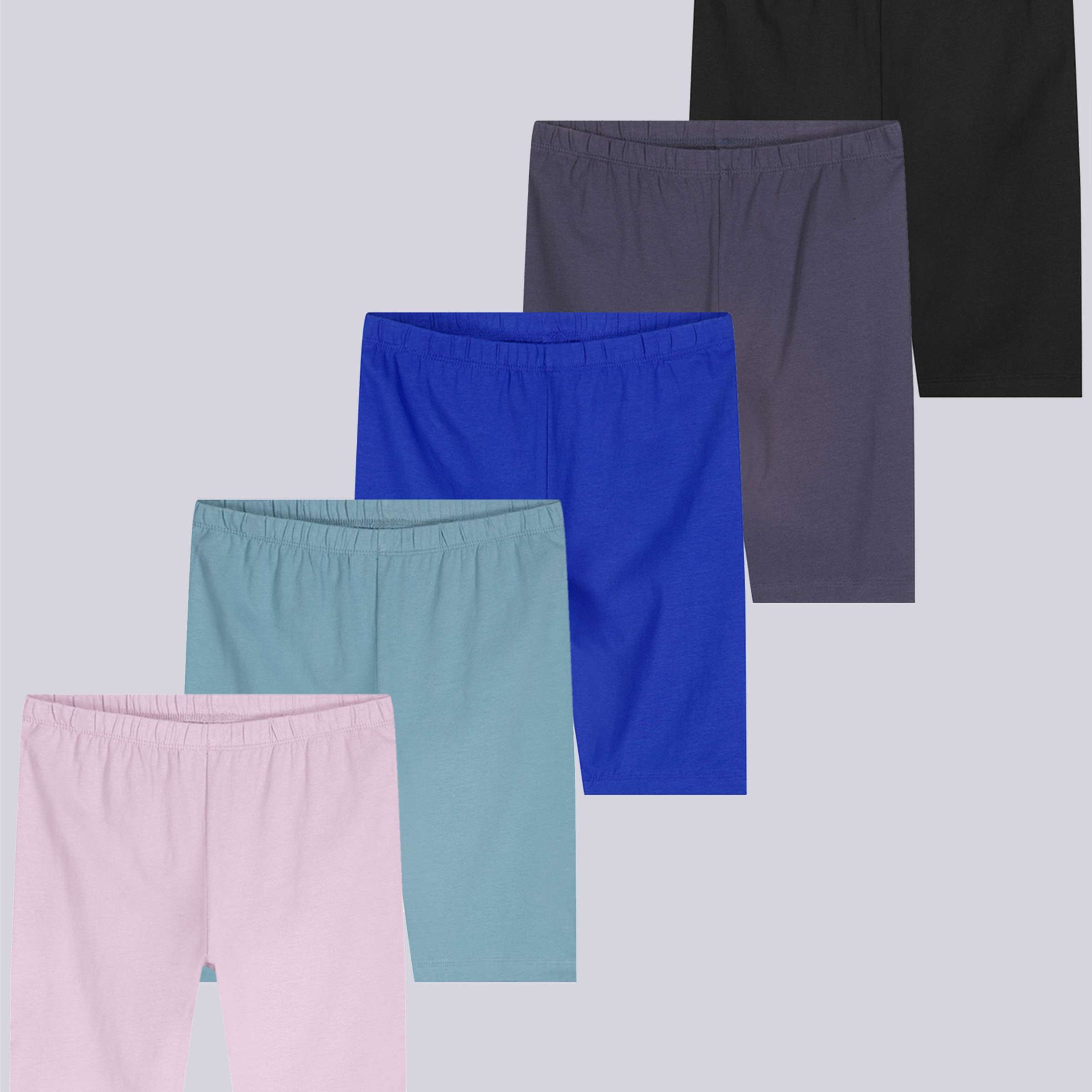 5 Pack: Girls' Cotton Spandex Biker Shorts