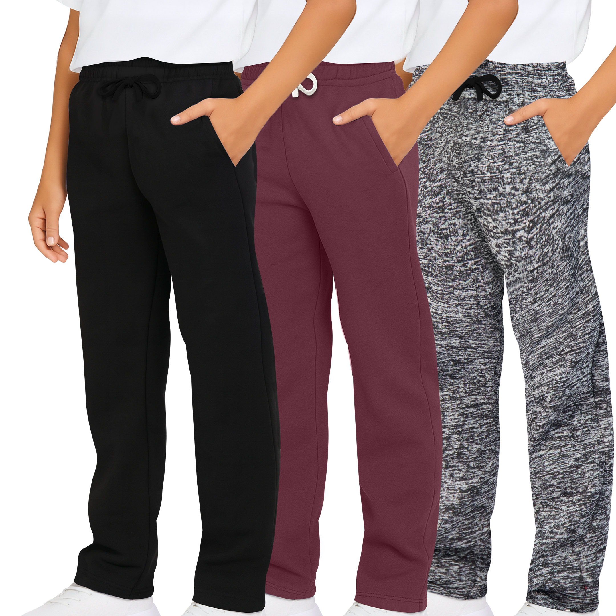 3 Pack: Boys Fleece Open Bottom Sweatpants