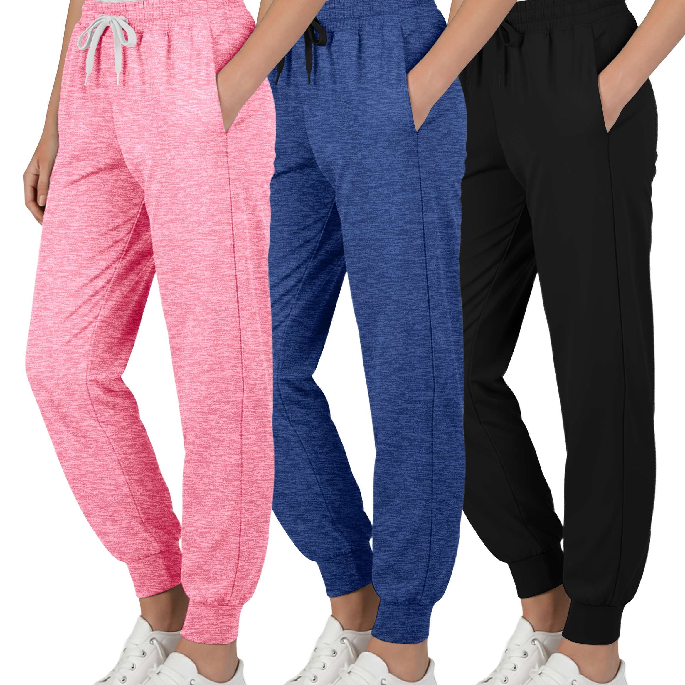 3 Pack: Girls' Dry-Fit Jogger Sweatpants Soft Active Athletic Kids Joggers with Pockets & Drawstring