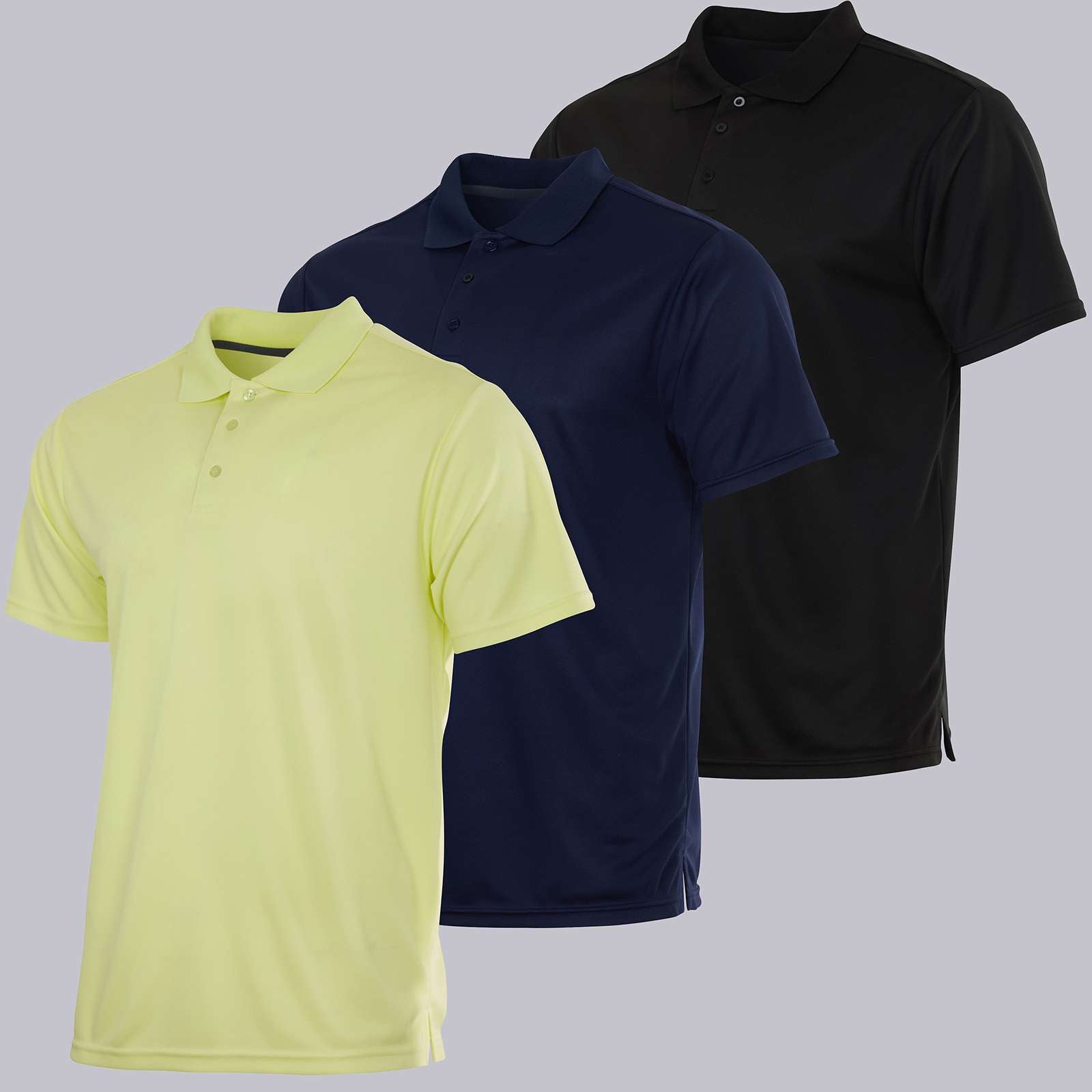 3 Pack: Mens Quick-Dry Short Sleeve Performance Polo Shirt