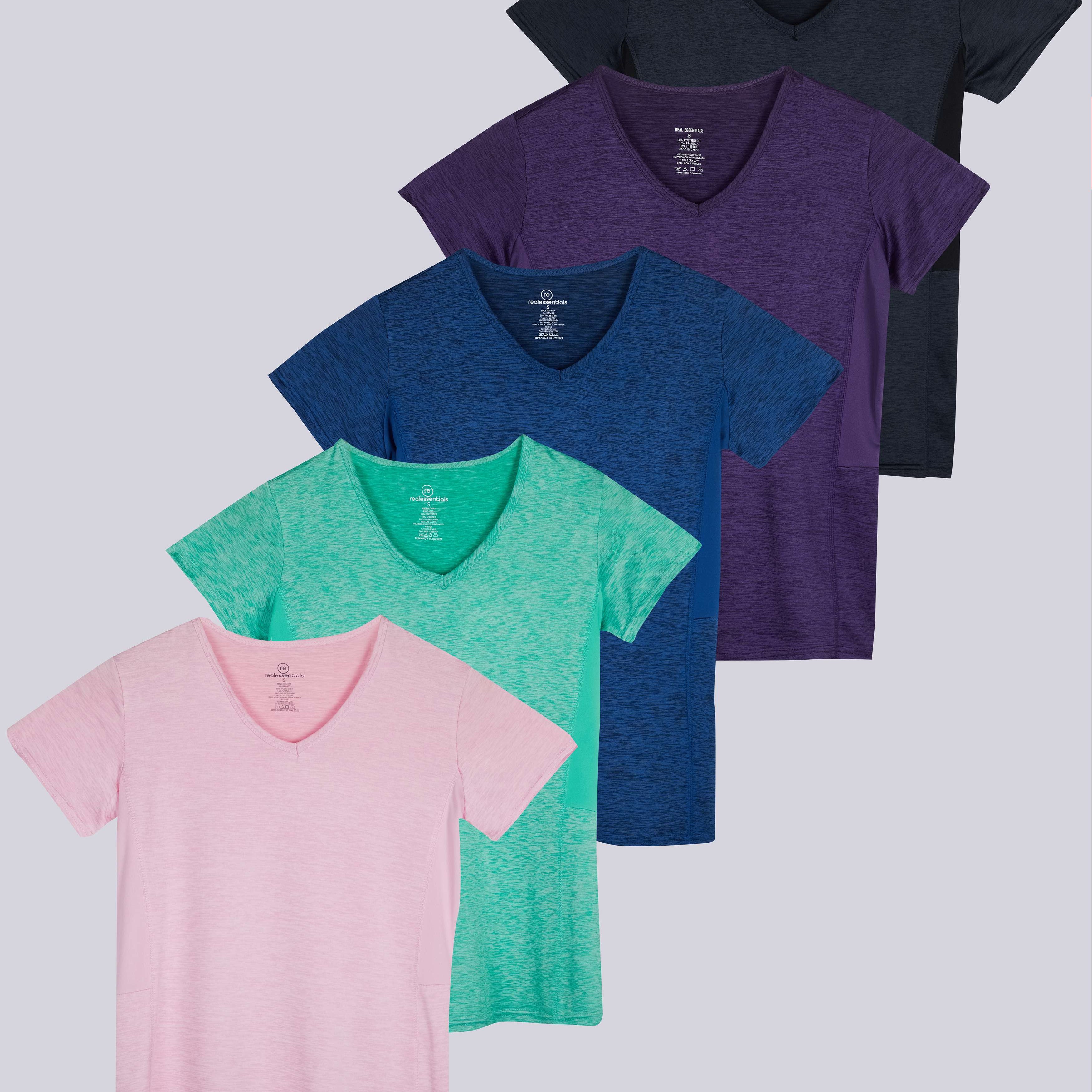 5 Pack: Womens Short Sleeve Dry-Fit V-Neck T-Shirt