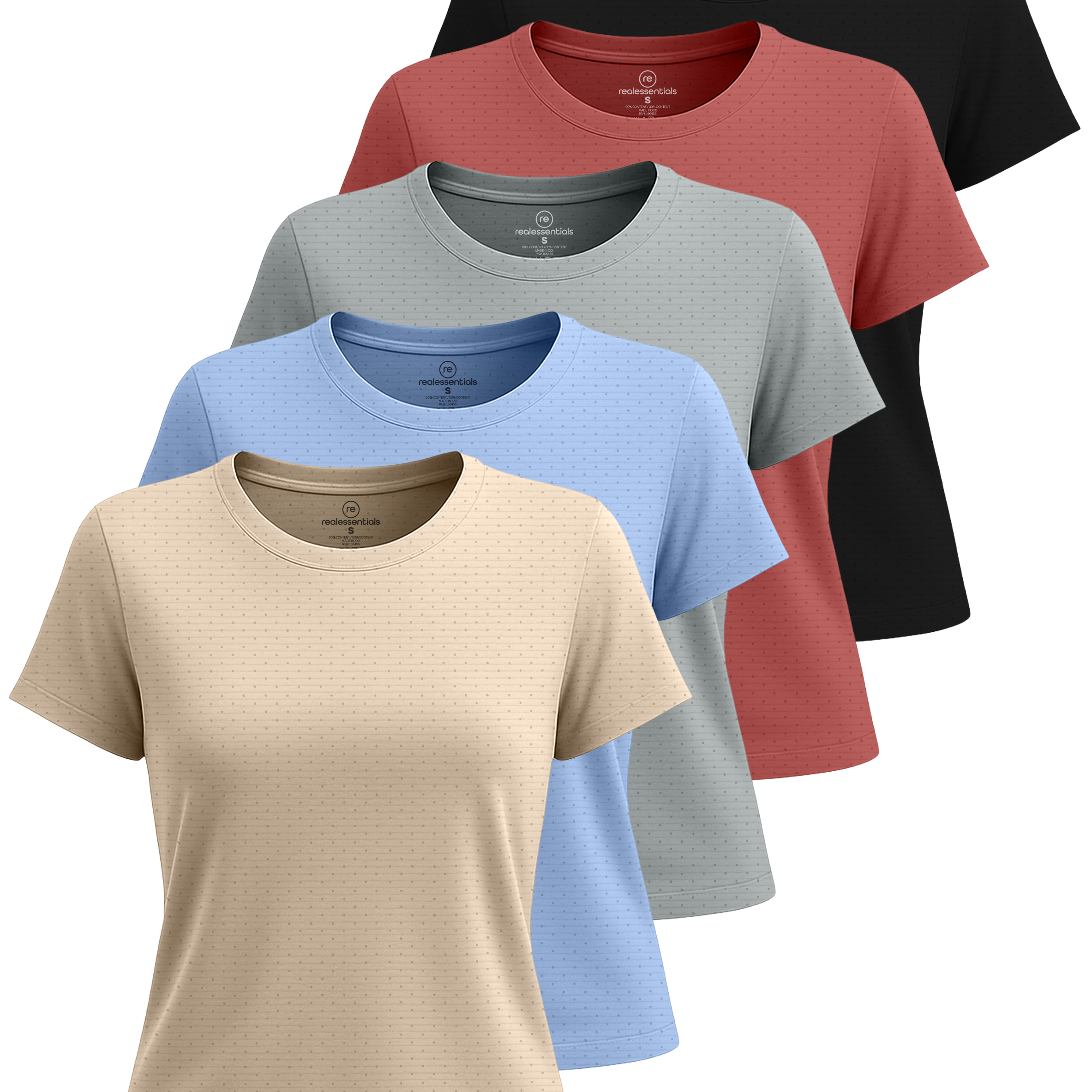 Real Essentials 5 Pack: Women's Breeze Tech Short Sleeve T-Shirts Athletic Tops Gym Workout Yoga Tennis Activewear (Plus)